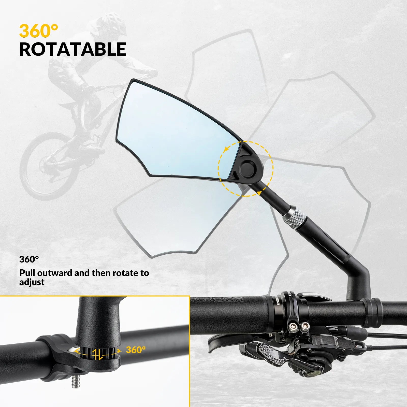 Rockbros anti glare bike handlebar rear view mirror on clean background.
#options_Right