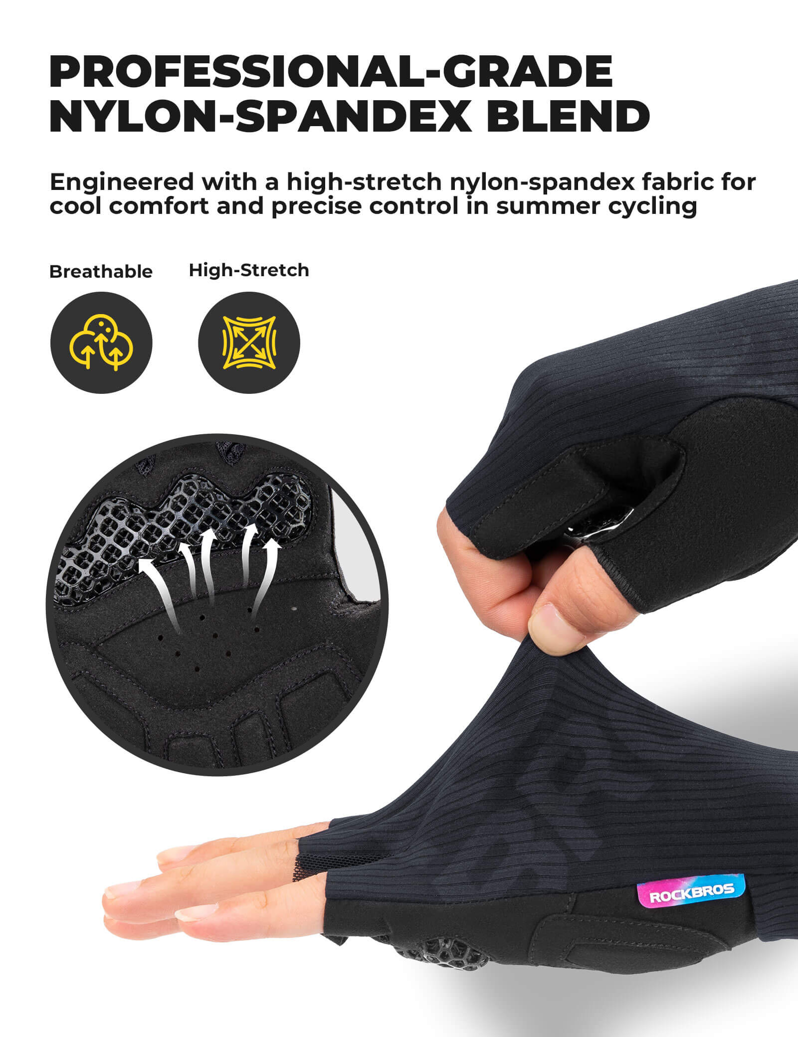 ROCKBROS 3D padded half finger cycling gloves for summer riding.
#color_white