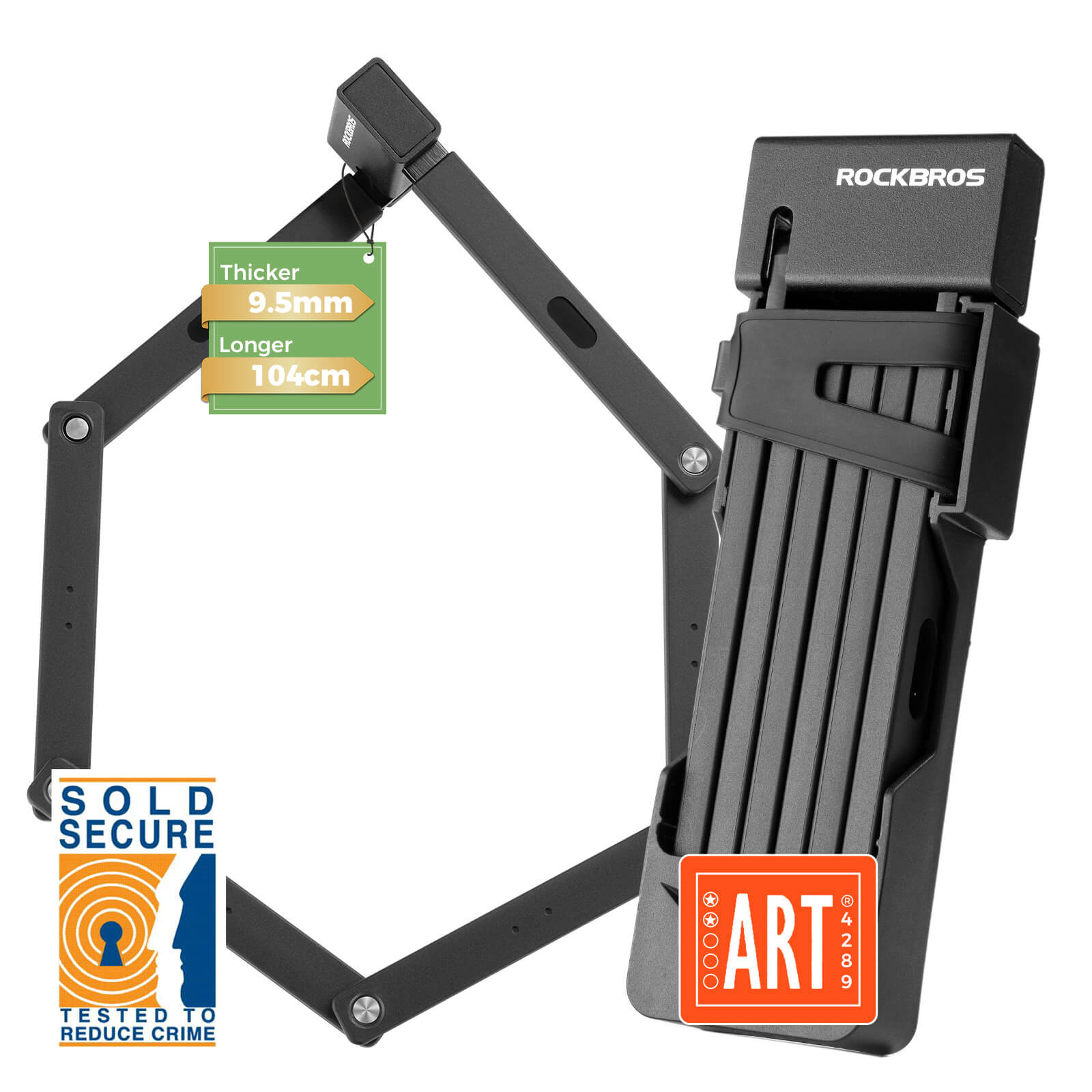 ROCKBROS 6-section foldable bike lock ART 3 certified for urban cycling.