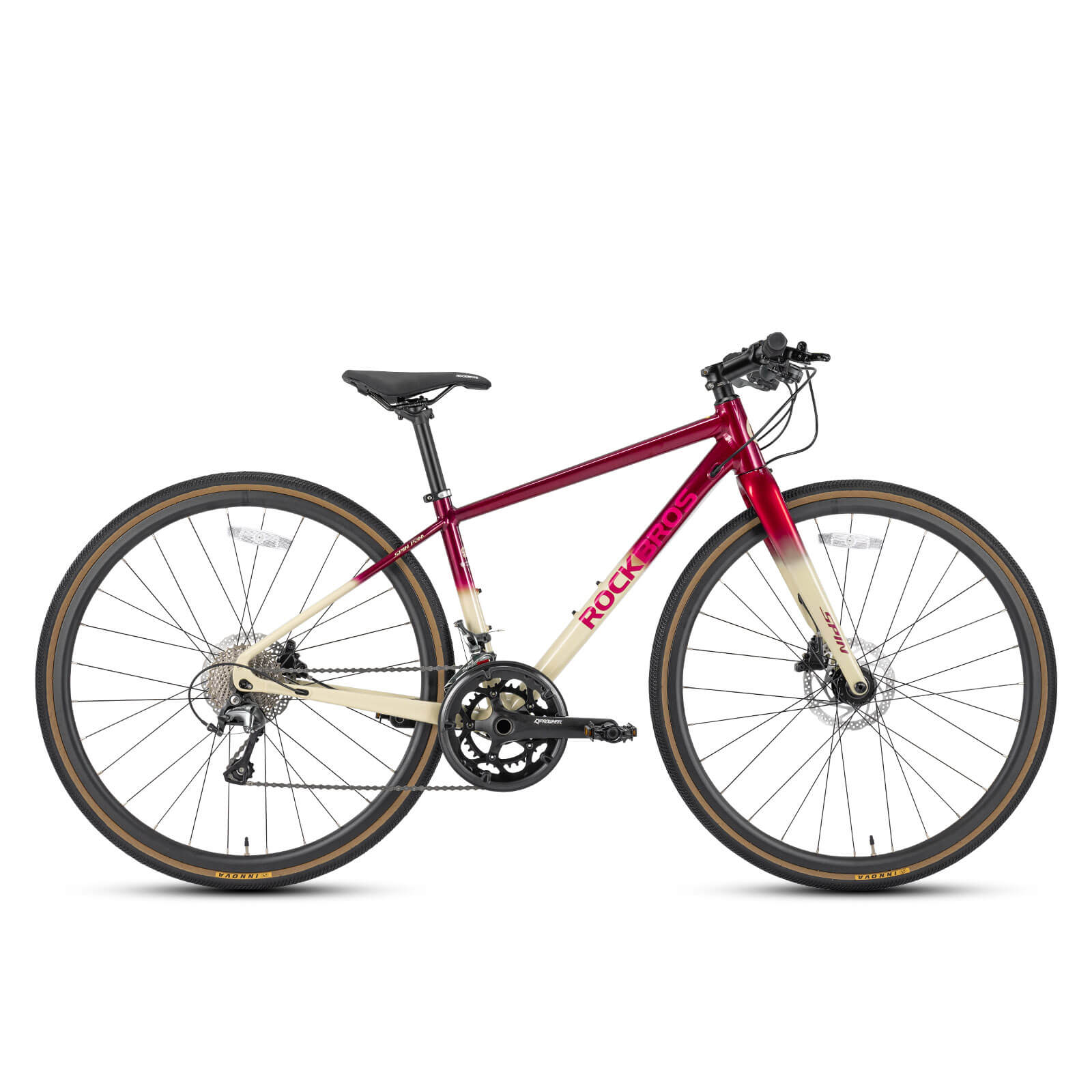 rockbros flat bar disc brake road bike for fitness cycling.
#color_Copper Purple Gradient