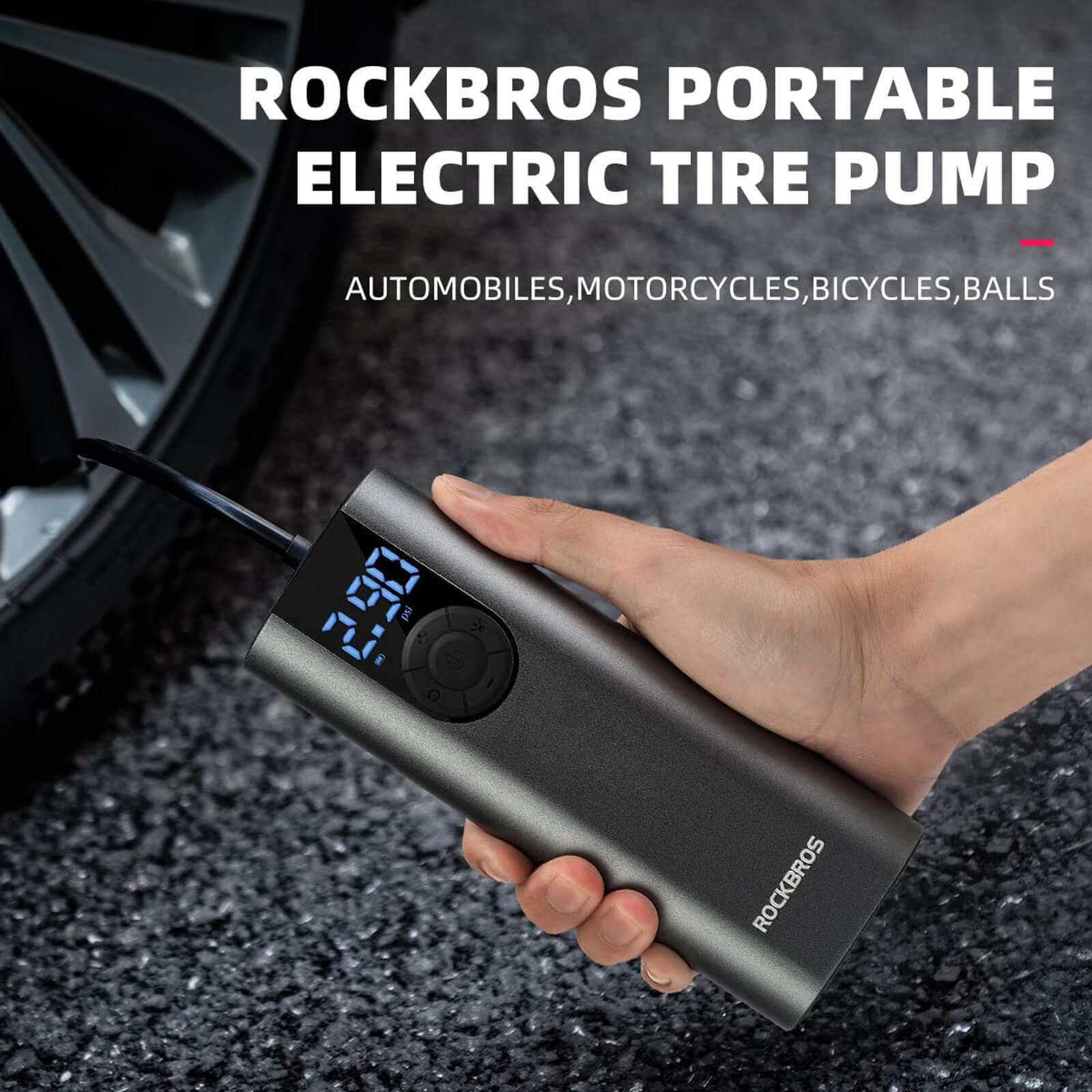 ROCKBROS A8 150PSI electric bike pump for road and mountain bikes