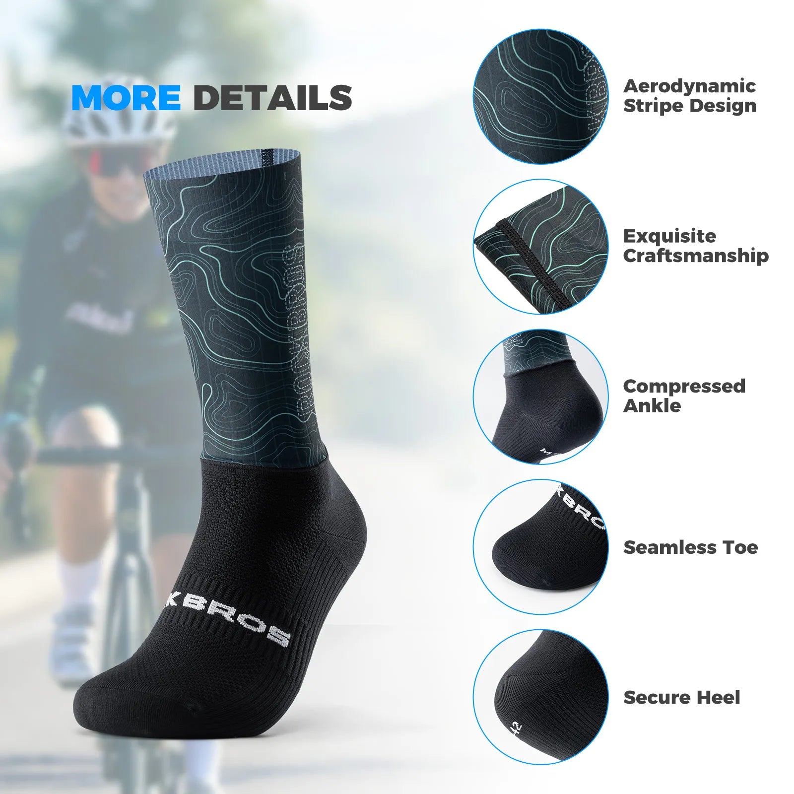 ROCKBROS Aero Compression Cycling Socks with Performance Fit and Aerodynamic Ribbed Texture.
#color_black