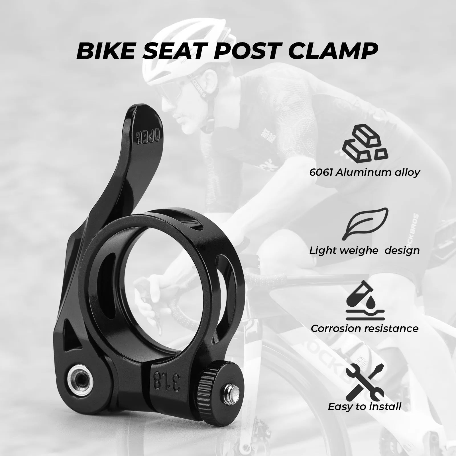 ROCKBROS alloy bike seatpost clamp with universal quick release mechanism for mountain and road bicycles