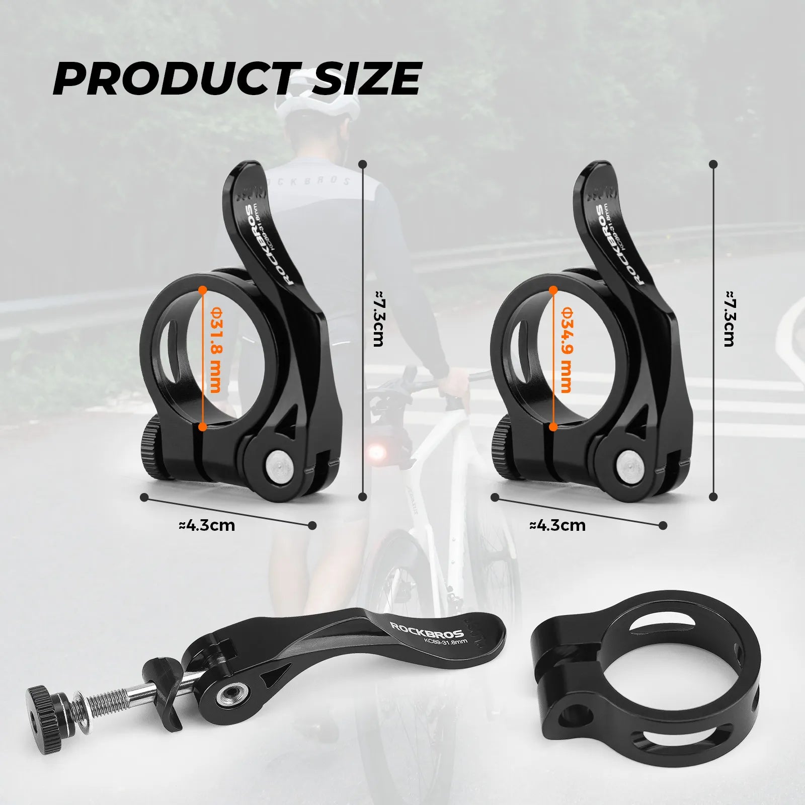 ROCKBROS alloy bike seatpost clamp with universal quick release mechanism for mountain and road bicycles