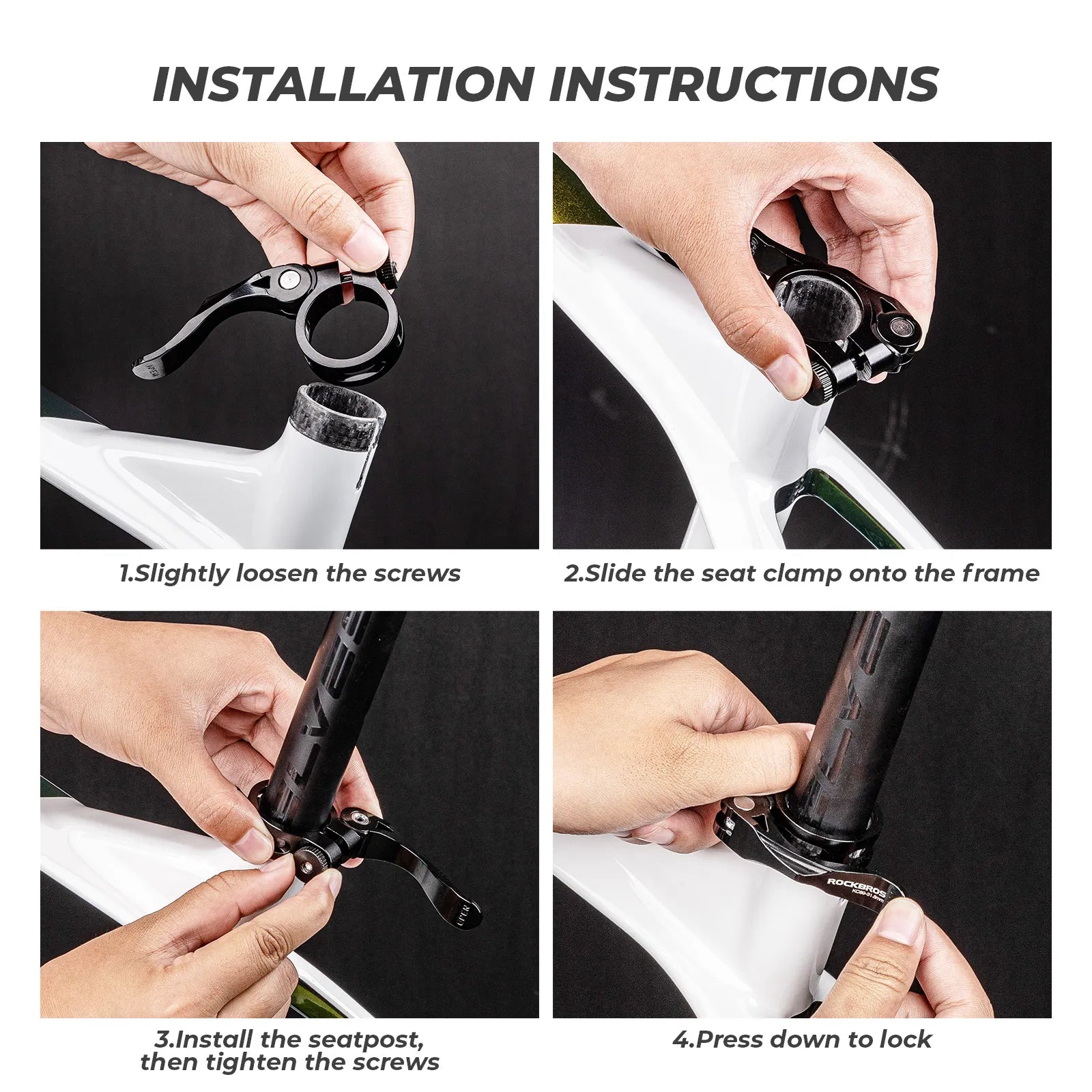 ROCKBROS alloy bike seatpost clamp with universal quick release mechanism for mountain and road bicycles