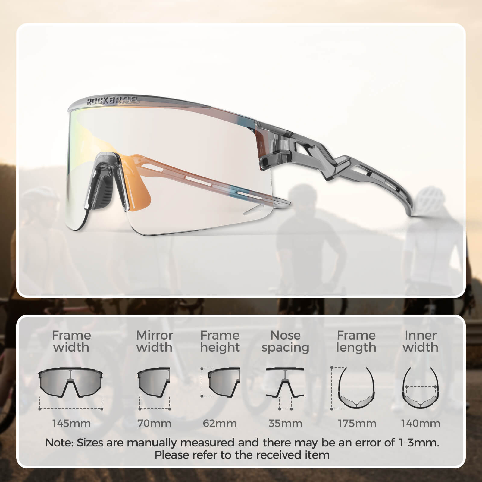 rockbros photochromic cycling glasses unisex outdoor sports
#color_Grey (Photochromic Only)