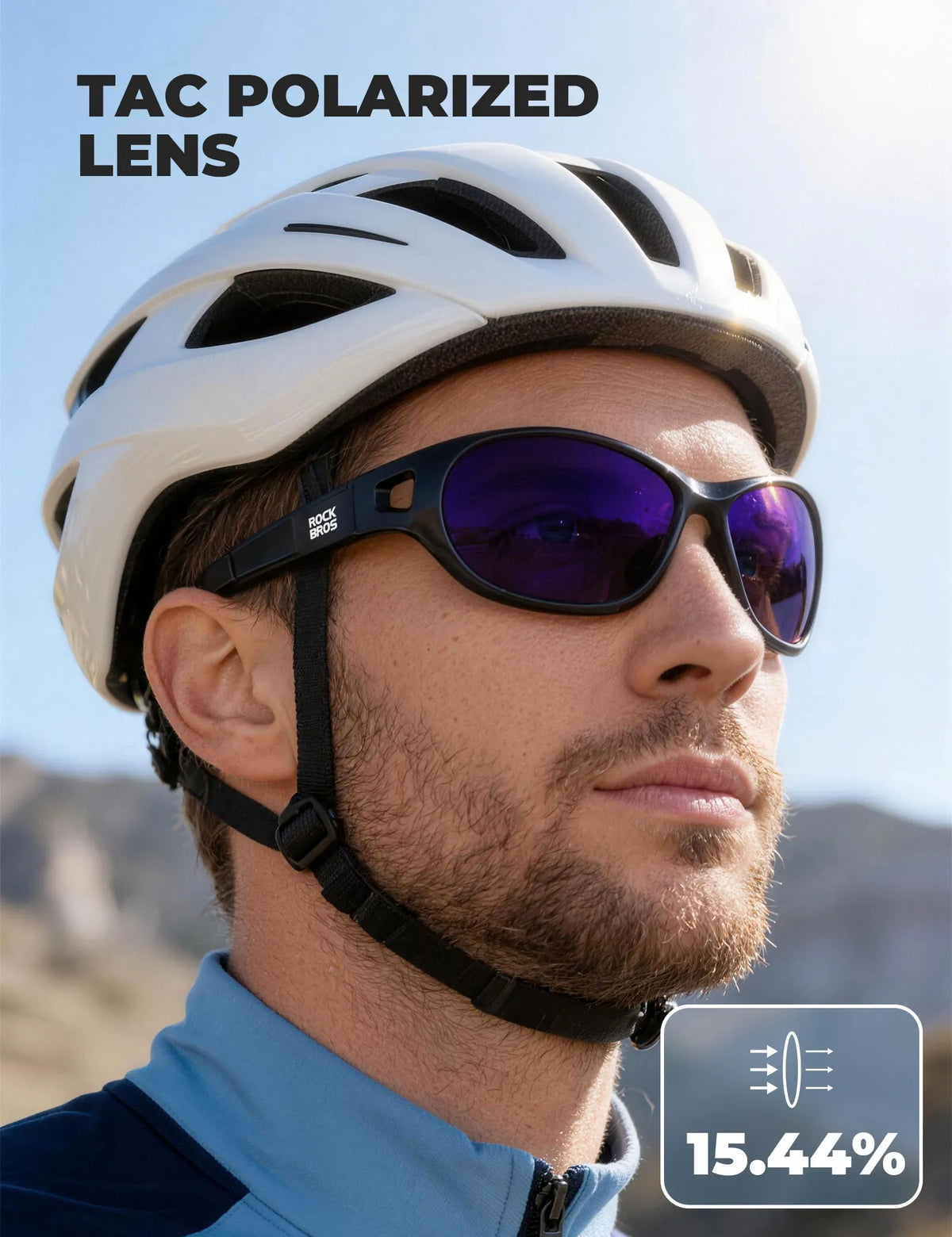Rockbros Apex Series black polarised sunglasses with REVO mirror lenses.
#colour_purple