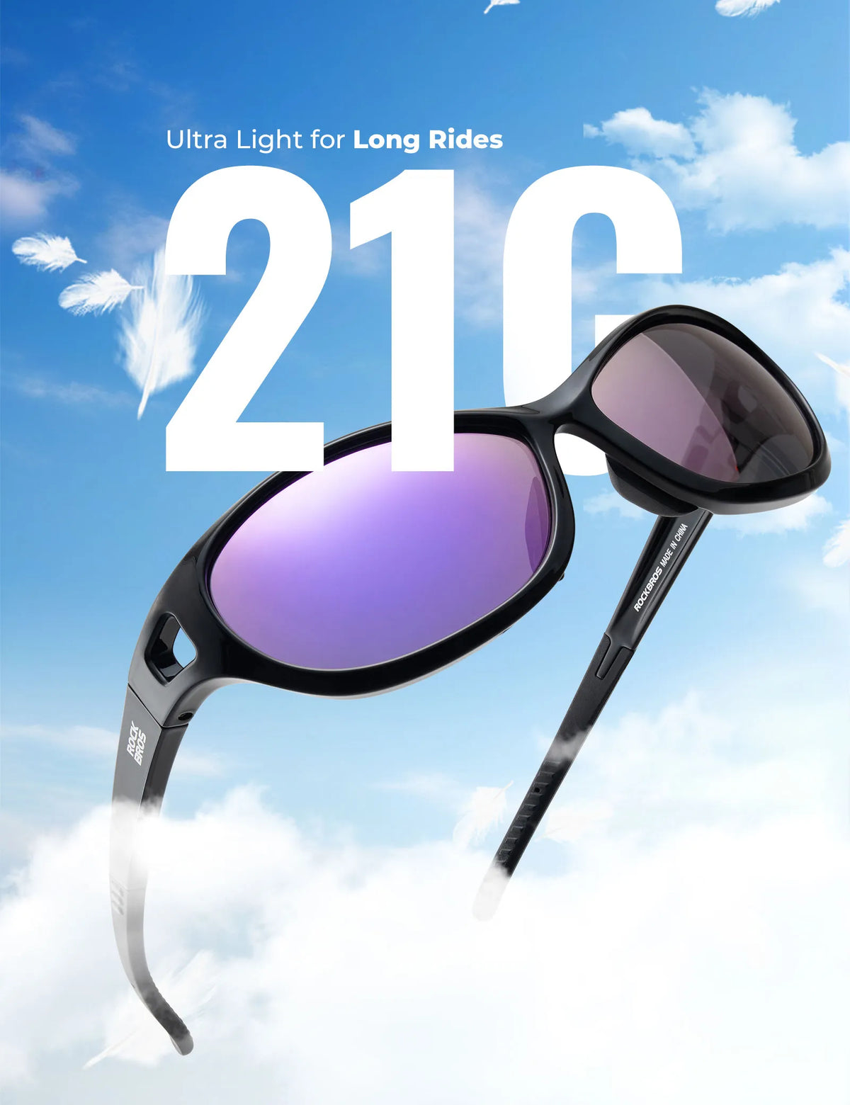 Rockbros Apex Series black polarised sunglasses with REVO mirror lenses.
#colour_purple