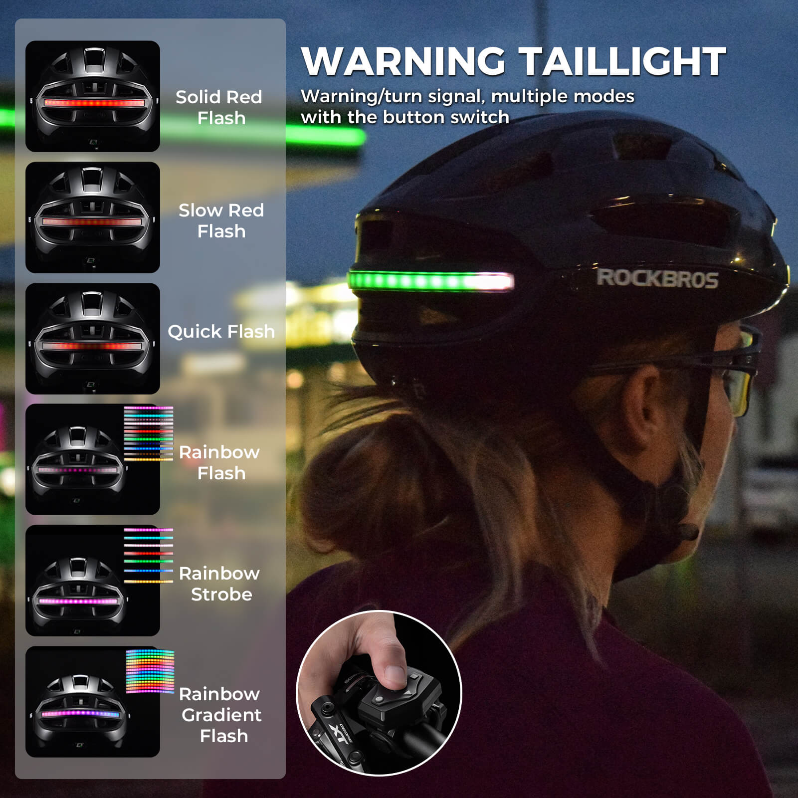 rockbros dual-light smart cycling helmet with remote control for safe night rides
#color_black