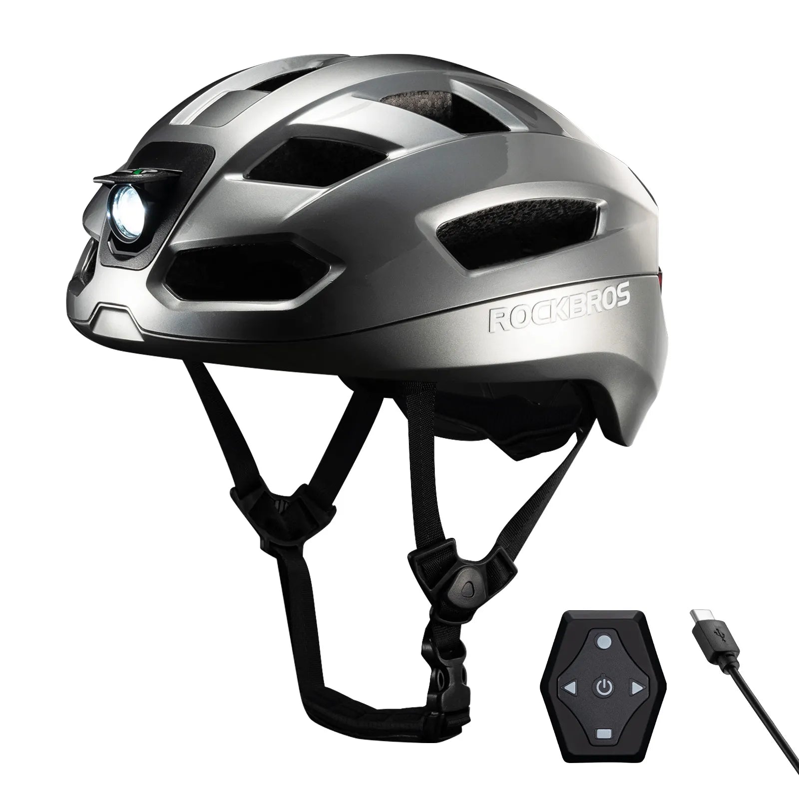 rockbros dual-light smart cycling helmet with remote control for safe night rides
#color_titanium