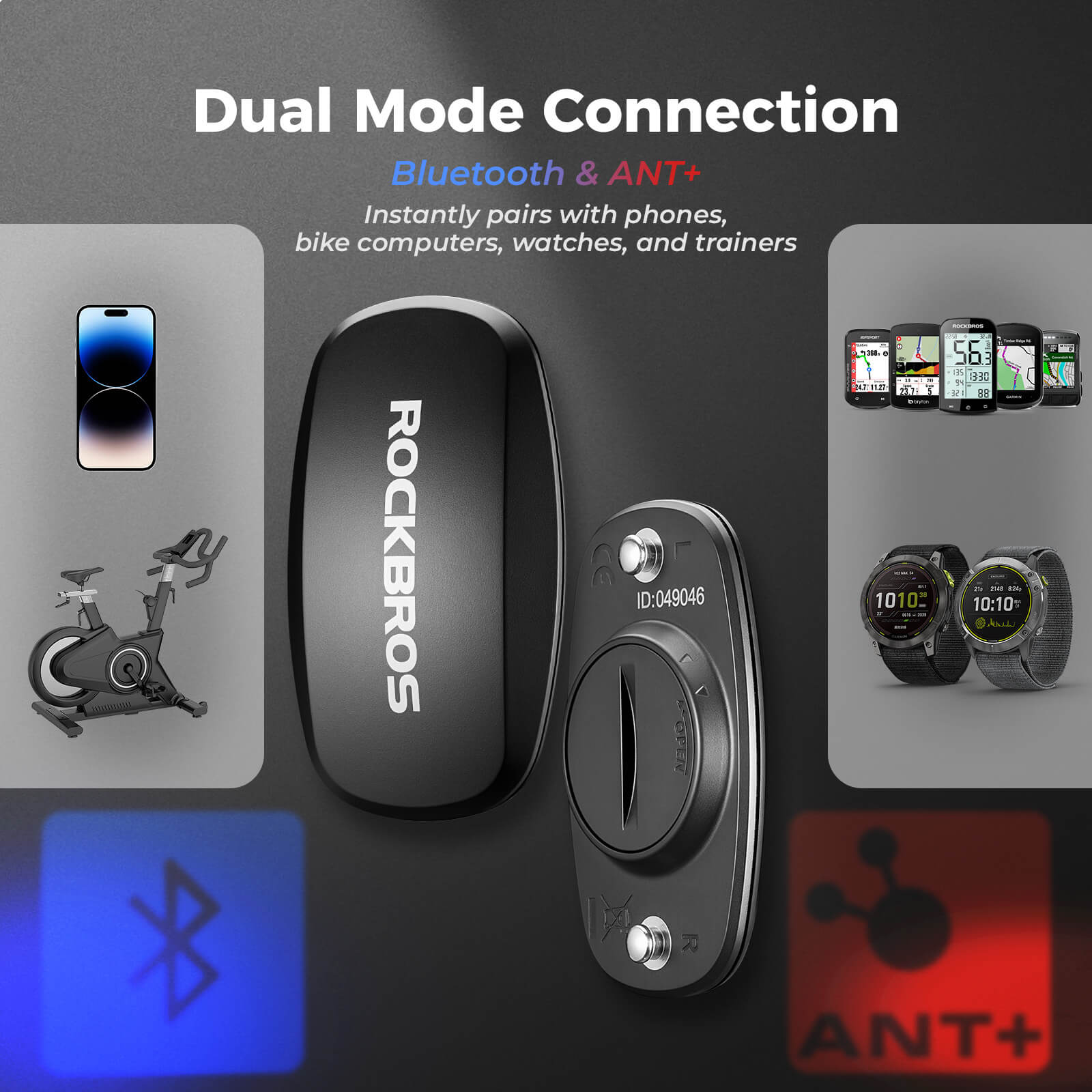 rockbros wireless heart rate chest strap for running and cycling.