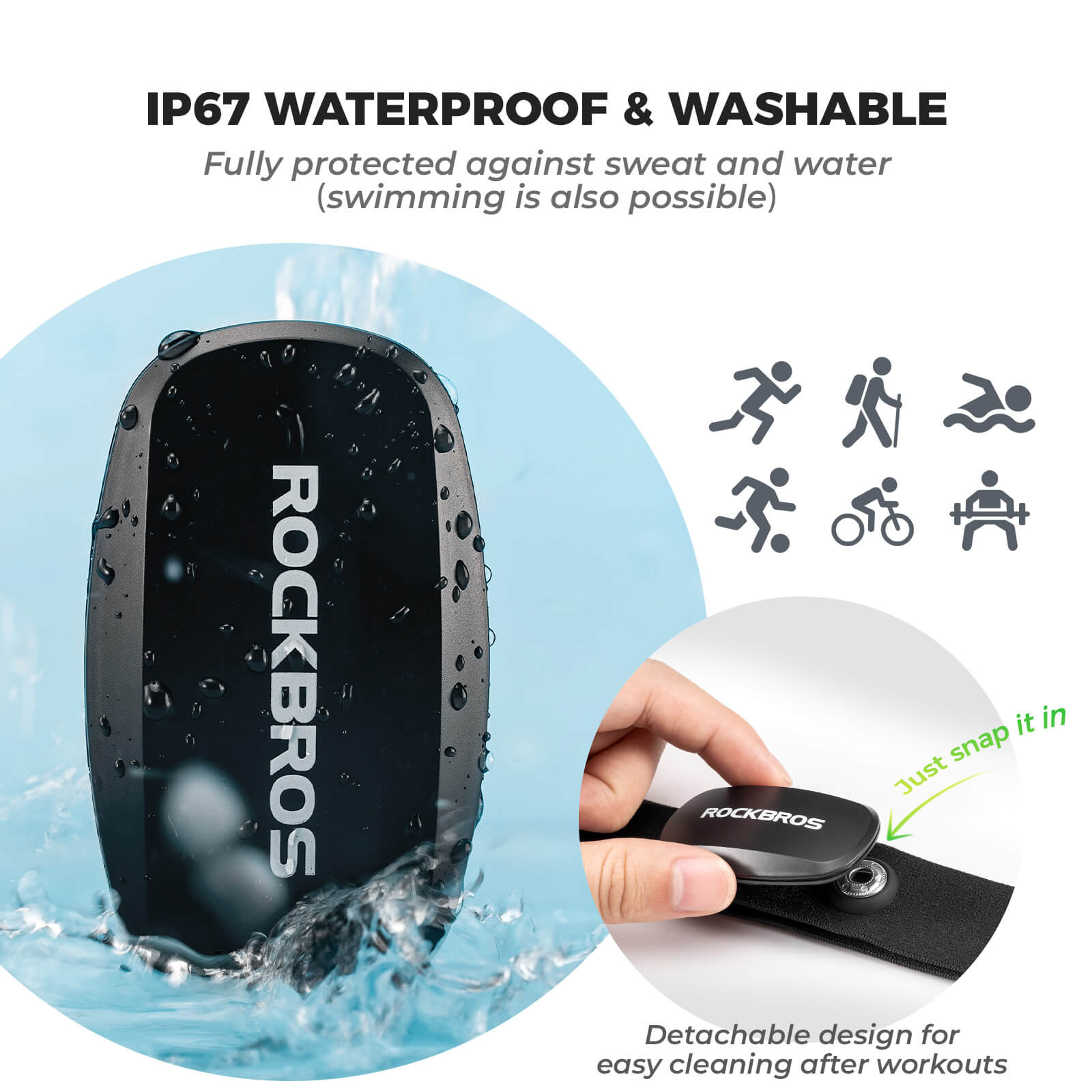 rockbros wireless heart rate chest strap for running and cycling.