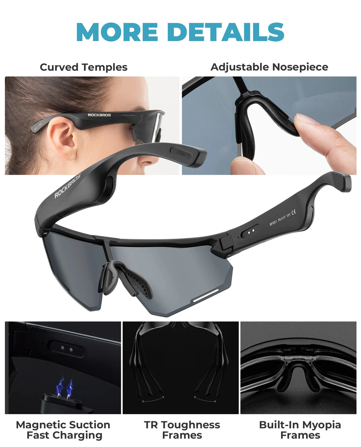 ROCKBROS Bluetooth polarized cycling sunglasses with built-in speakers.
#options_Photochromic Black