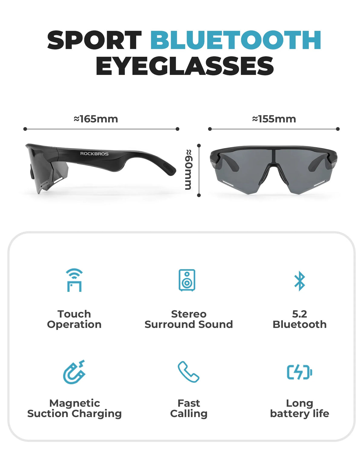 ROCKBROS Bluetooth polarized cycling sunglasses with built-in speakers.
#options_Polarised Red