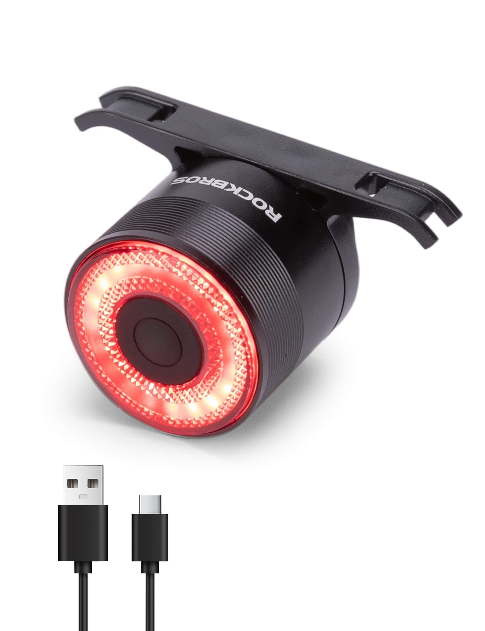 rockbros brake-sensing bike rear light for night cycling safety.