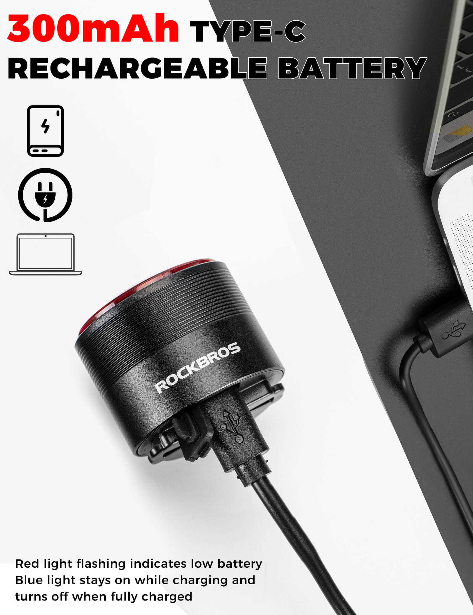 rockbros brake-sensing bike rear light for night cycling safety.