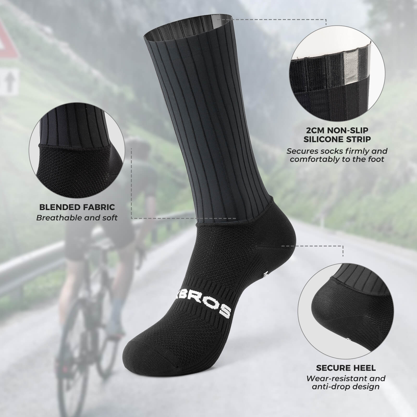 rockbros breathable knee-high compression socks for running and training.
#color_white