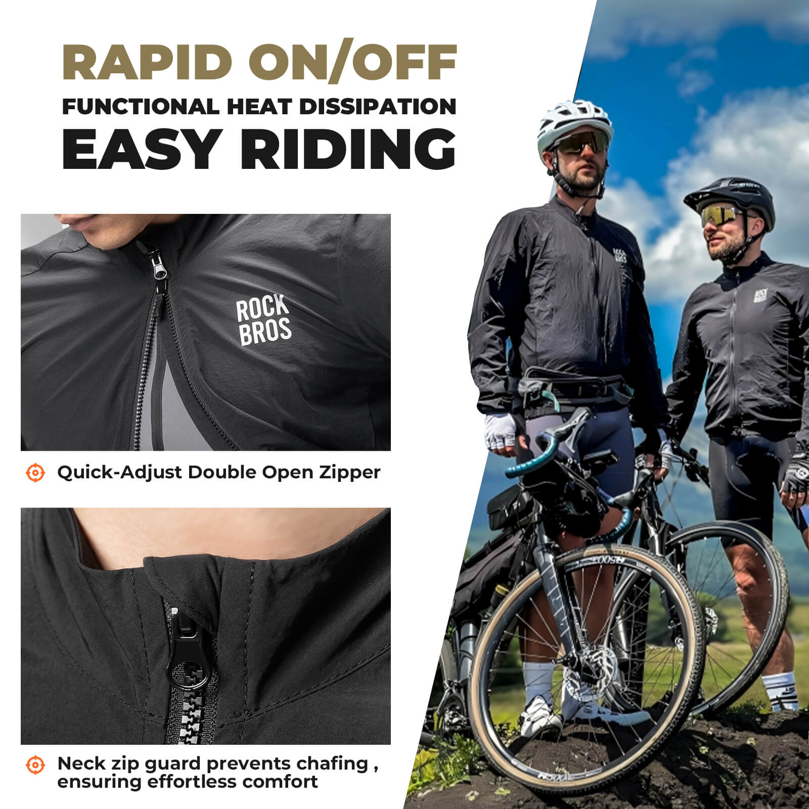 rockbros ultralight windproof cycling jacket for morning road rides.
#color_black