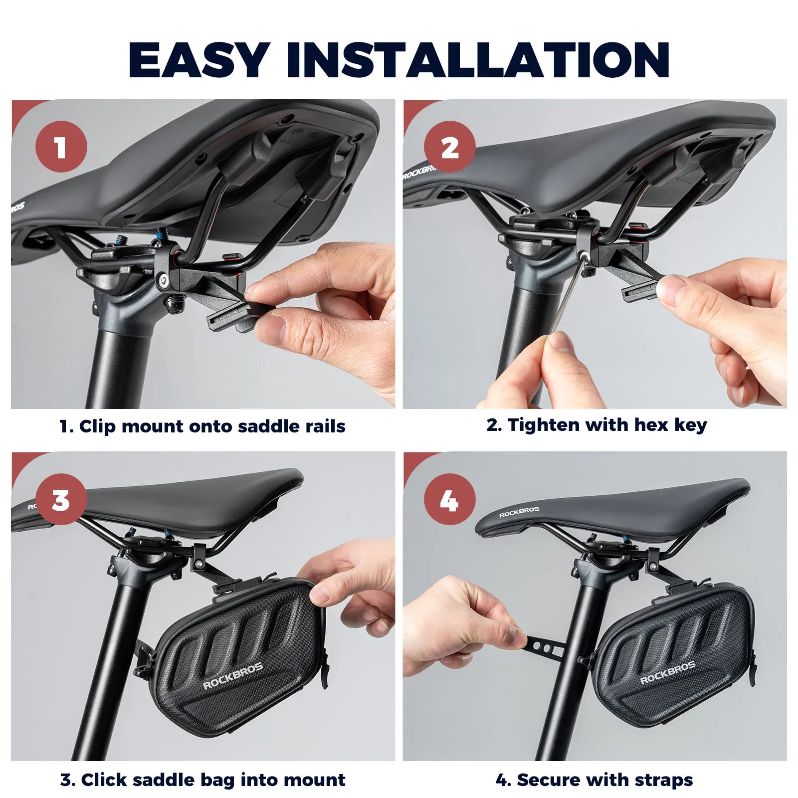ROCKBROS C61 compact 0.45L hard shell bike saddle bag with integrated smart tail light