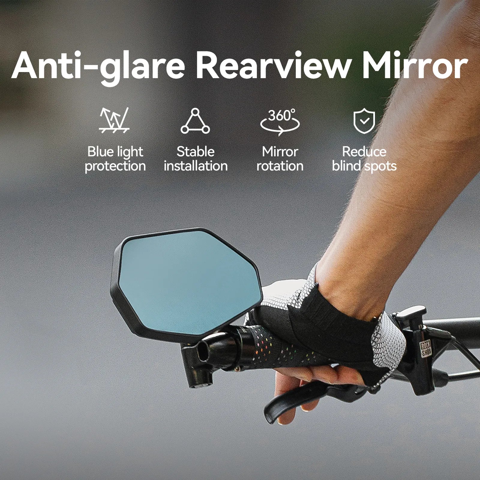 RockBros carbon fibre bike bar end mirror with HD anti-glare convex glass mounted on bicycle handlebar