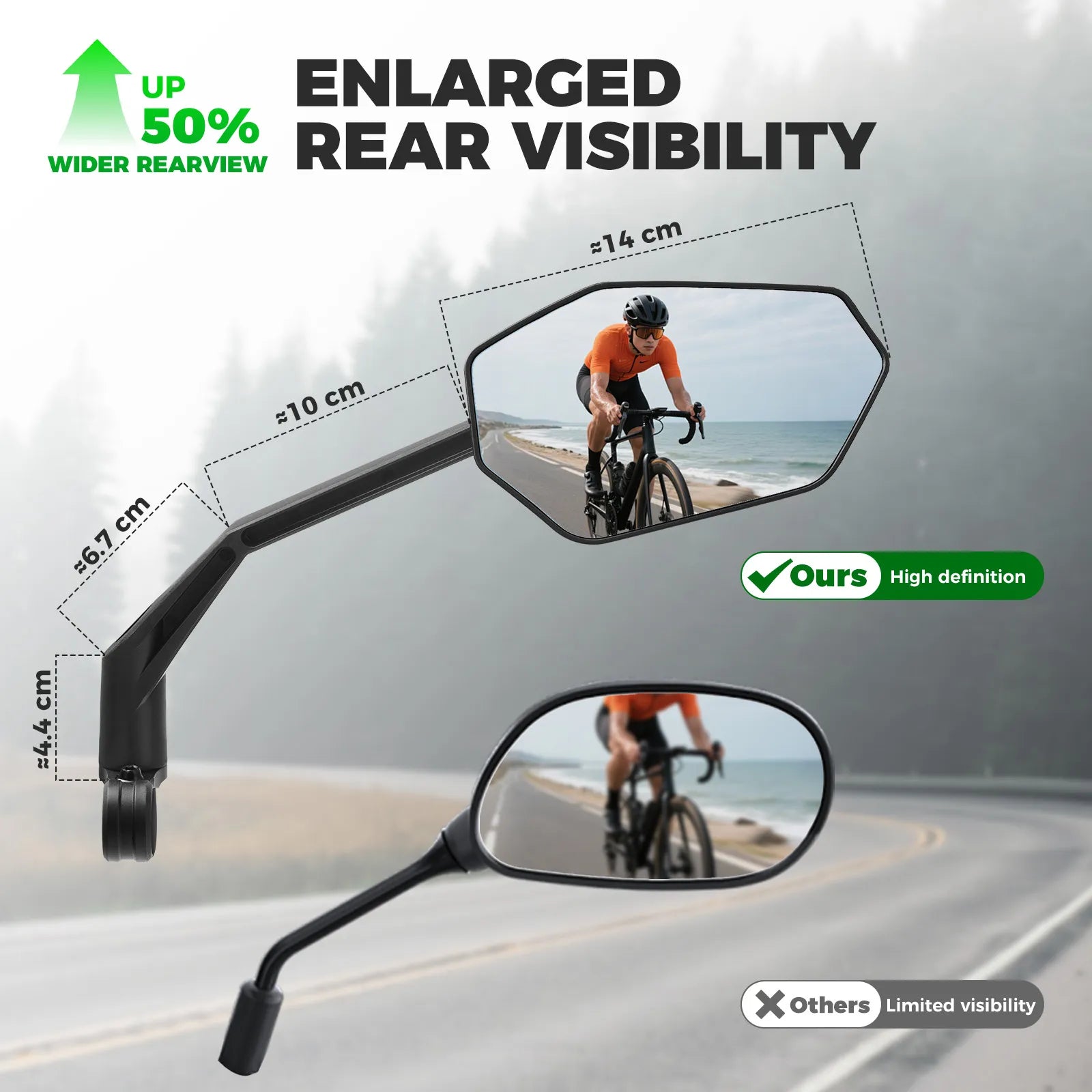 ROCKBROS Carbon Fiber Bike Rear View Mirror with Anti-Glare Blue Tint.
#options_left