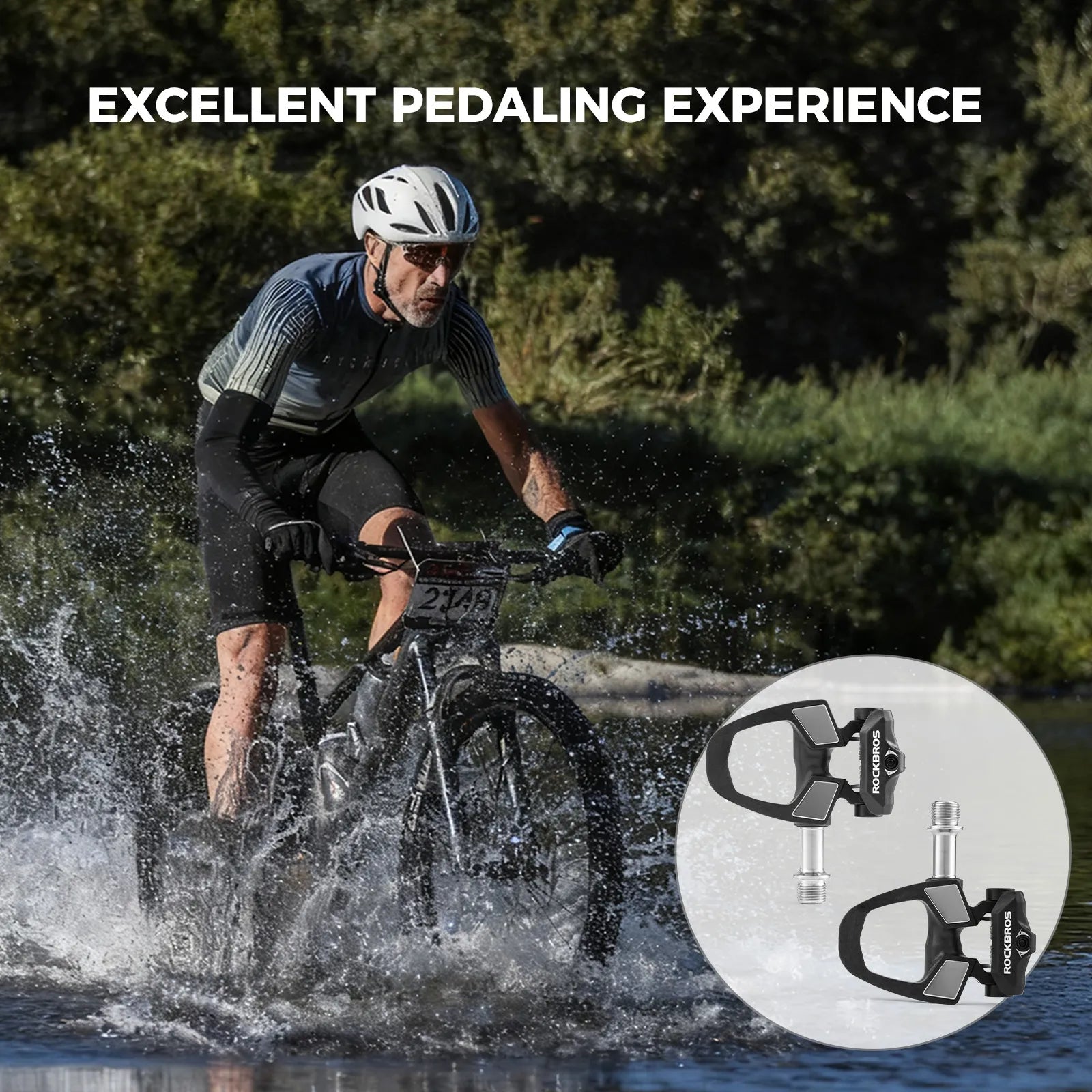 ROCKBROS Carbon Fiber Road Bike Pedals with Titanium Axle and SPD Clipless Design