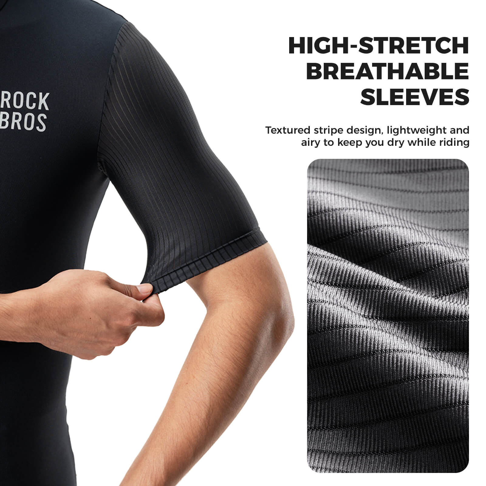 ROCKBROS men’s breathable cycling jersey for summer road riding.
#color_black