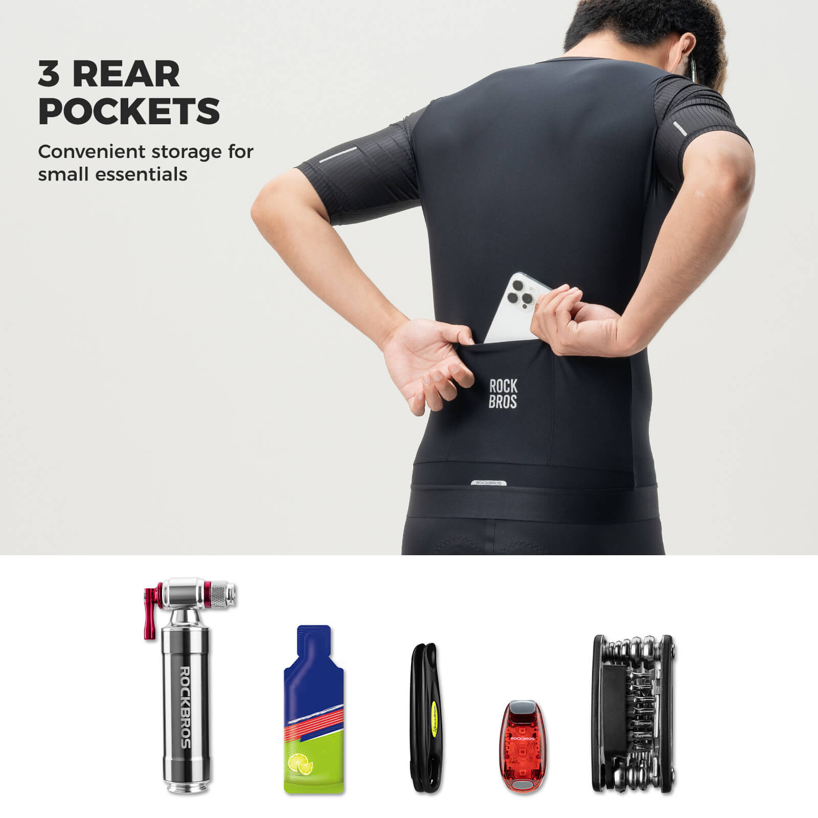 ROCKBROS men’s breathable cycling jersey for summer road riding.
#color_black