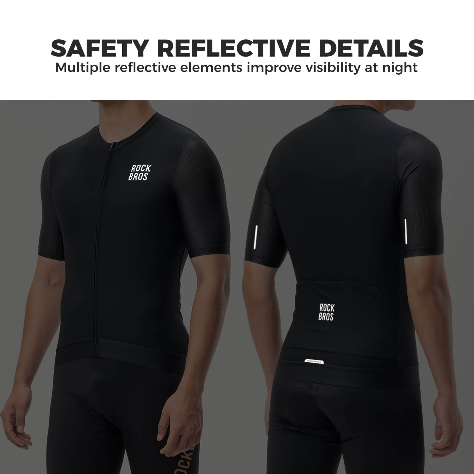 ROCKBROS men’s breathable cycling jersey for summer road riding.
#color_black