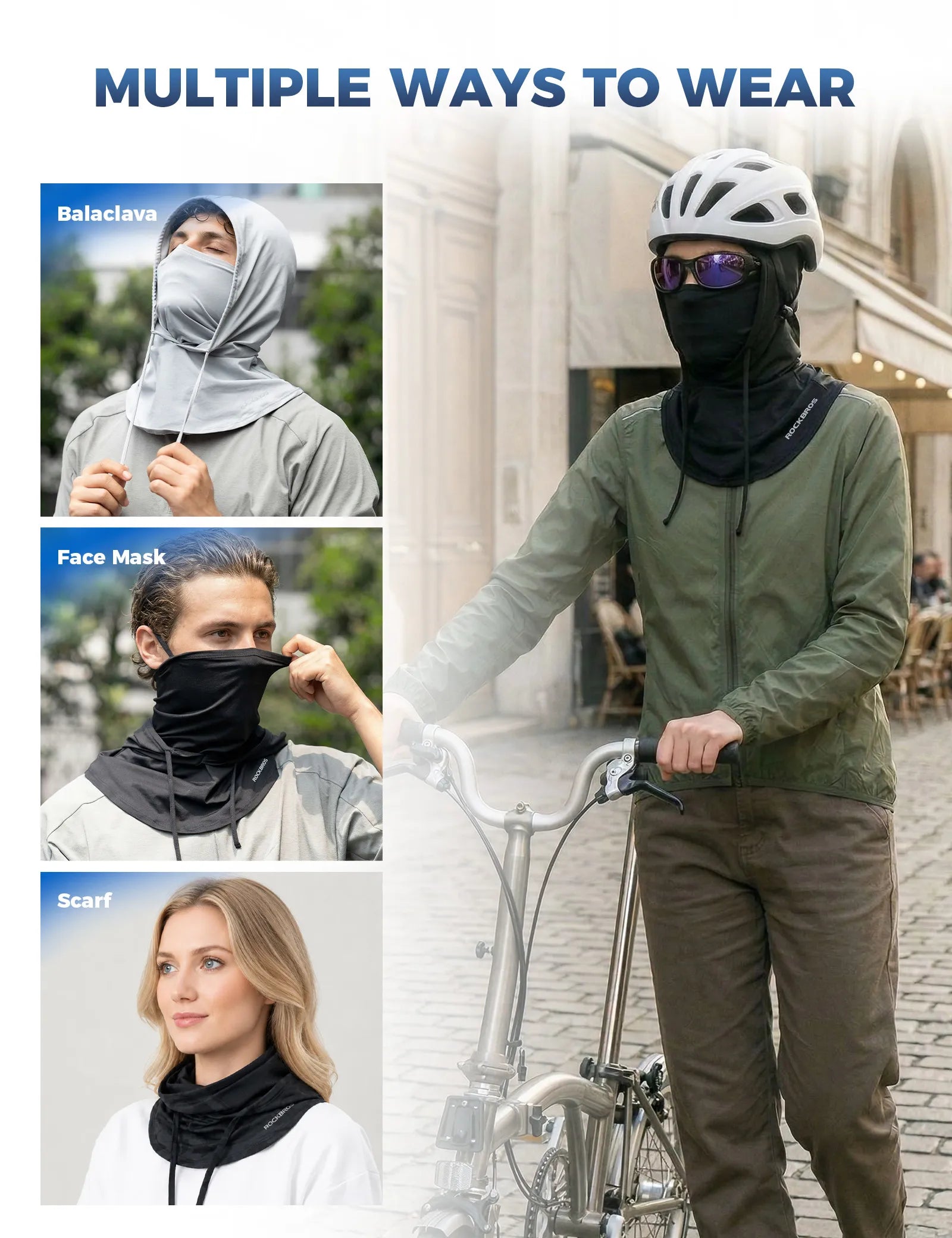 ROCKBROS cooling full face balaclava helmet liner in black for sun protection.
#color_black