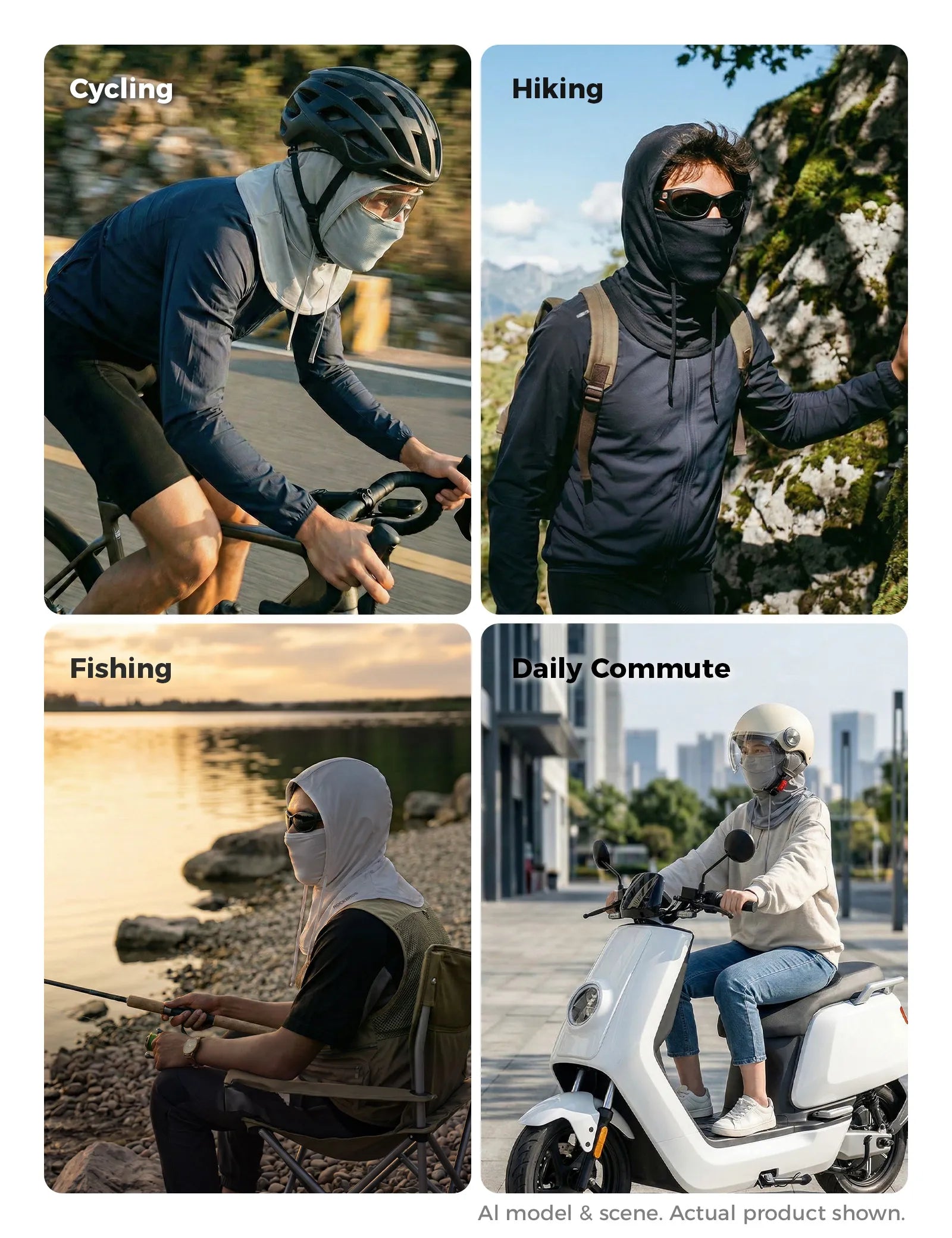 ROCKBROS cooling full face balaclava helmet liner in black for sun protection.
#color_black