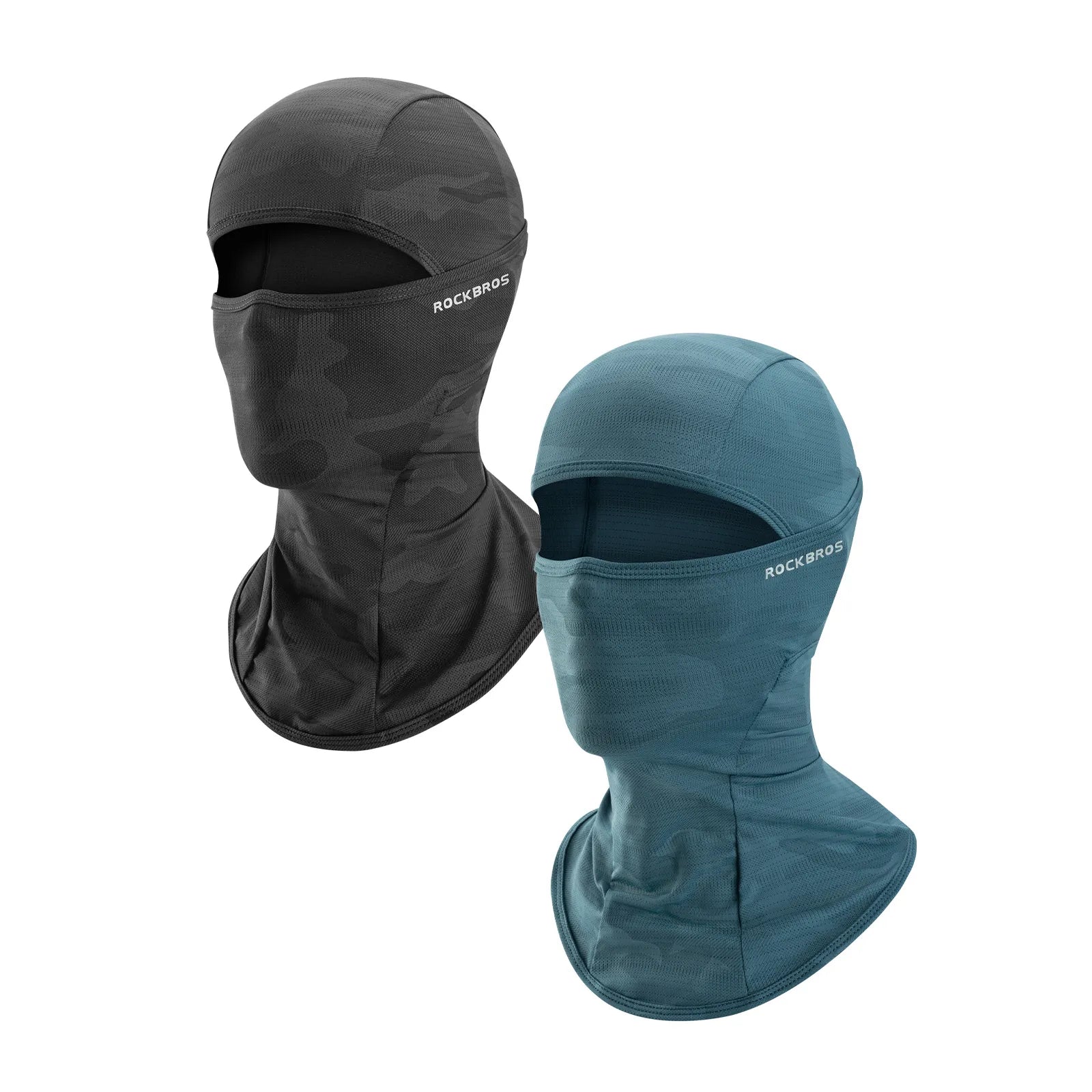 ROCKBROS cooling full face and neck cover balaclava in black for UV protection while cycling and motorcycling.
#options_Black + Deep Blue