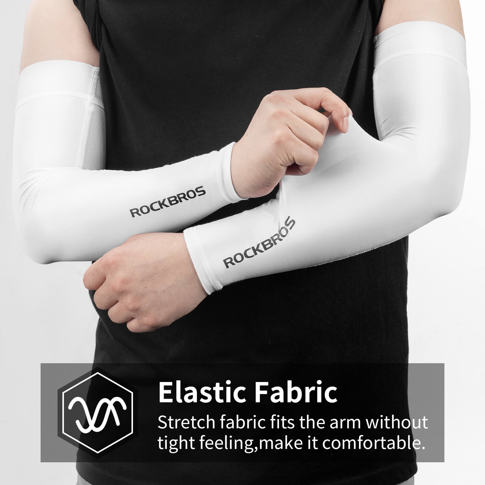 ROCKBROS arm sleeves designed for long-distance riding in hot weather.
#color_white
