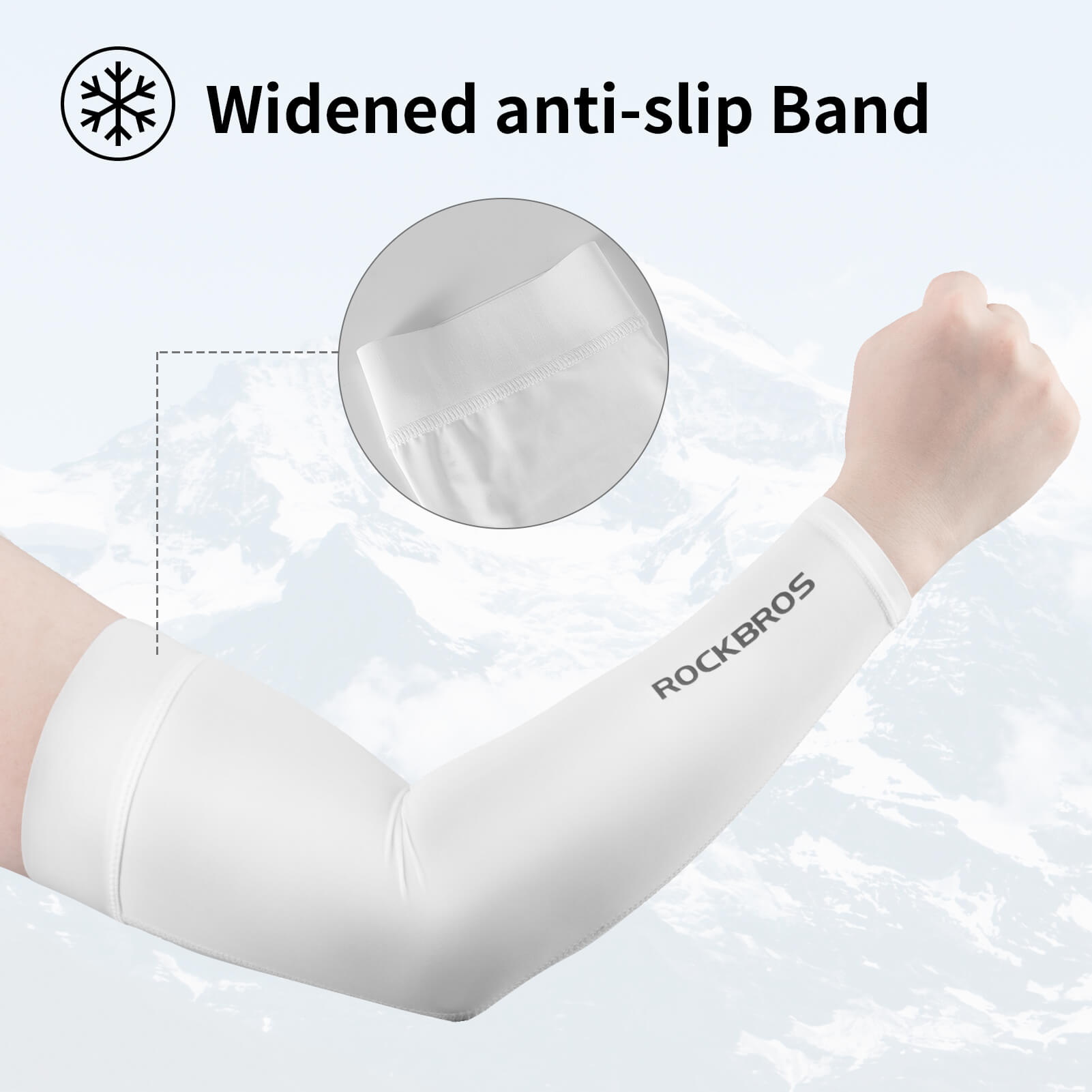 ROCKBROS arm sleeves designed for long-distance riding in hot weather.
#color_white