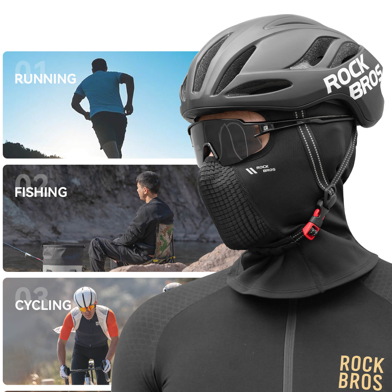 A close-up of Rockbros cycling balaclava high-elasticity thermal fabric shows how it locks in heat for comfortable wear.
#color_black