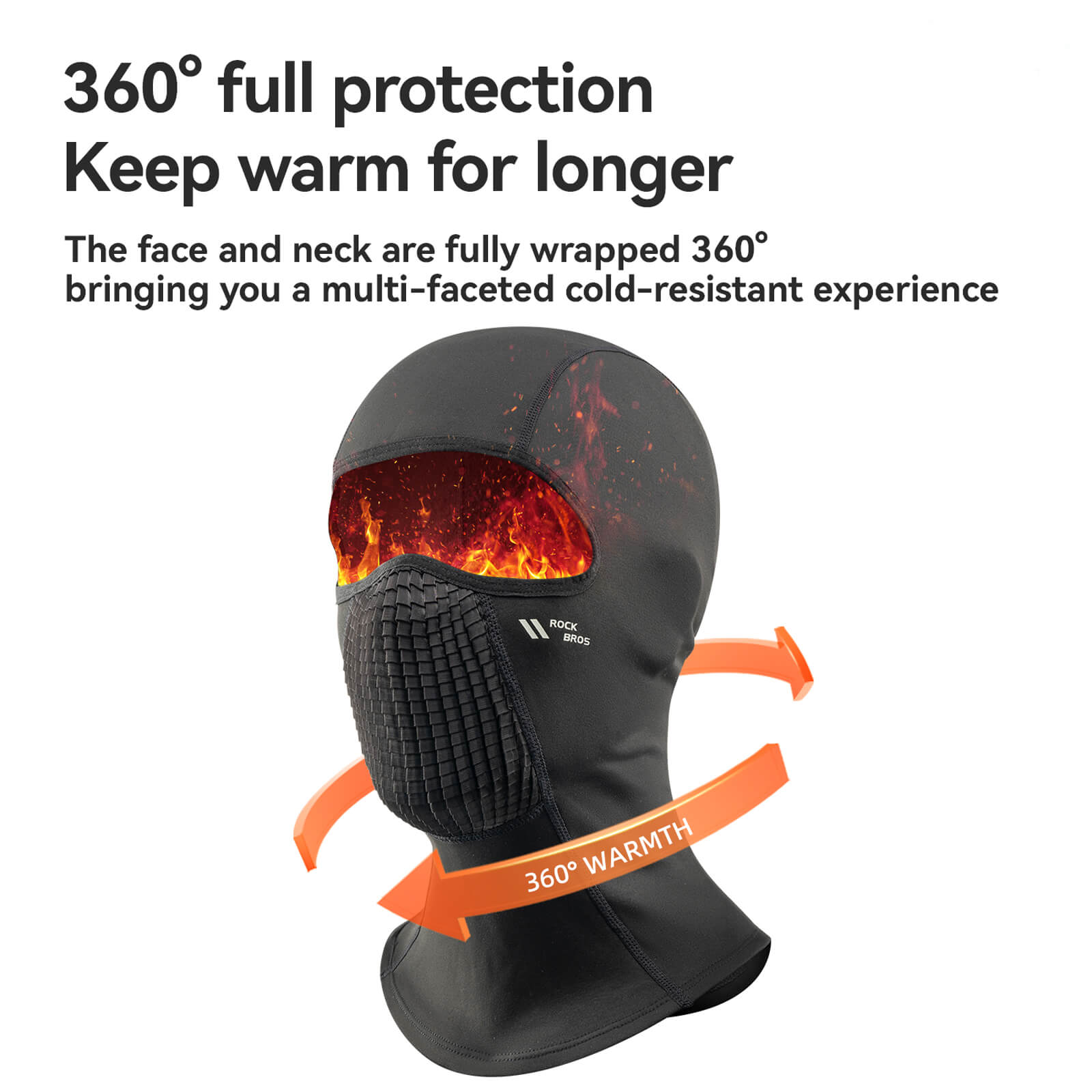 A close-up of Rockbros cycling balaclava high-elasticity thermal fabric shows how it locks in heat for comfortable wear.
#color_black