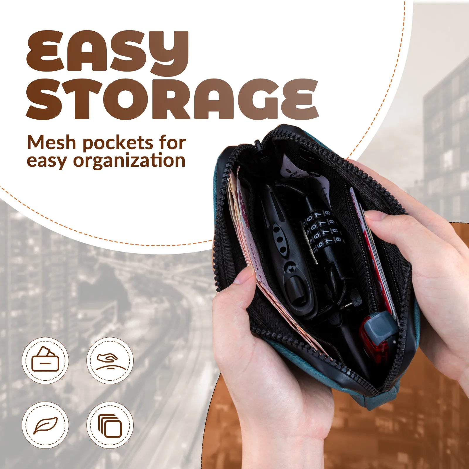 Rockbros 0.15L cycling essentials mini pouch in black, main front view.
#color_grey