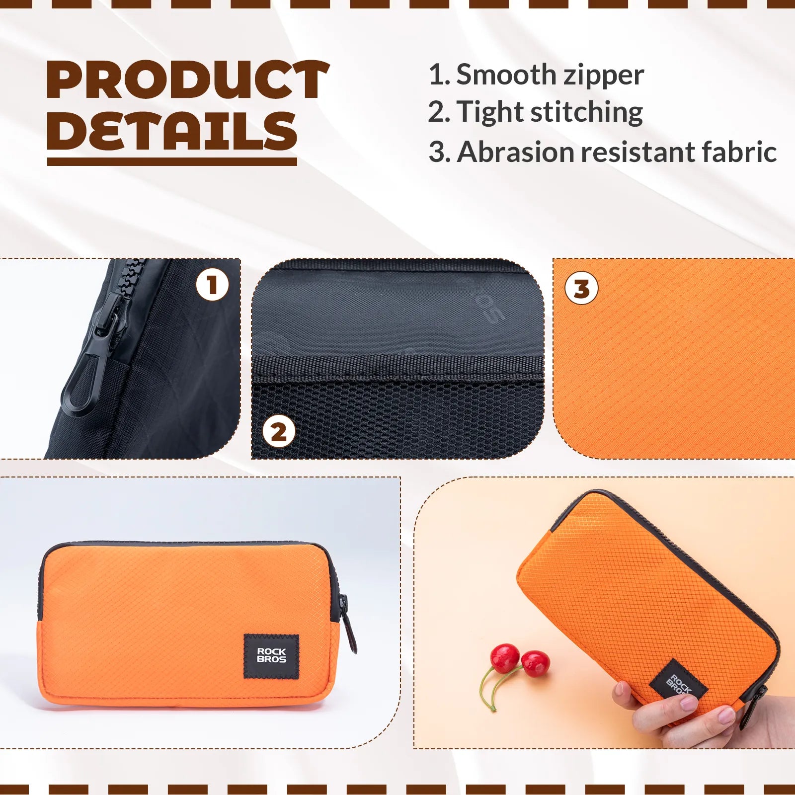 Rockbros 0.15L cycling essentials mini pouch in black, main front view.
#color_orange