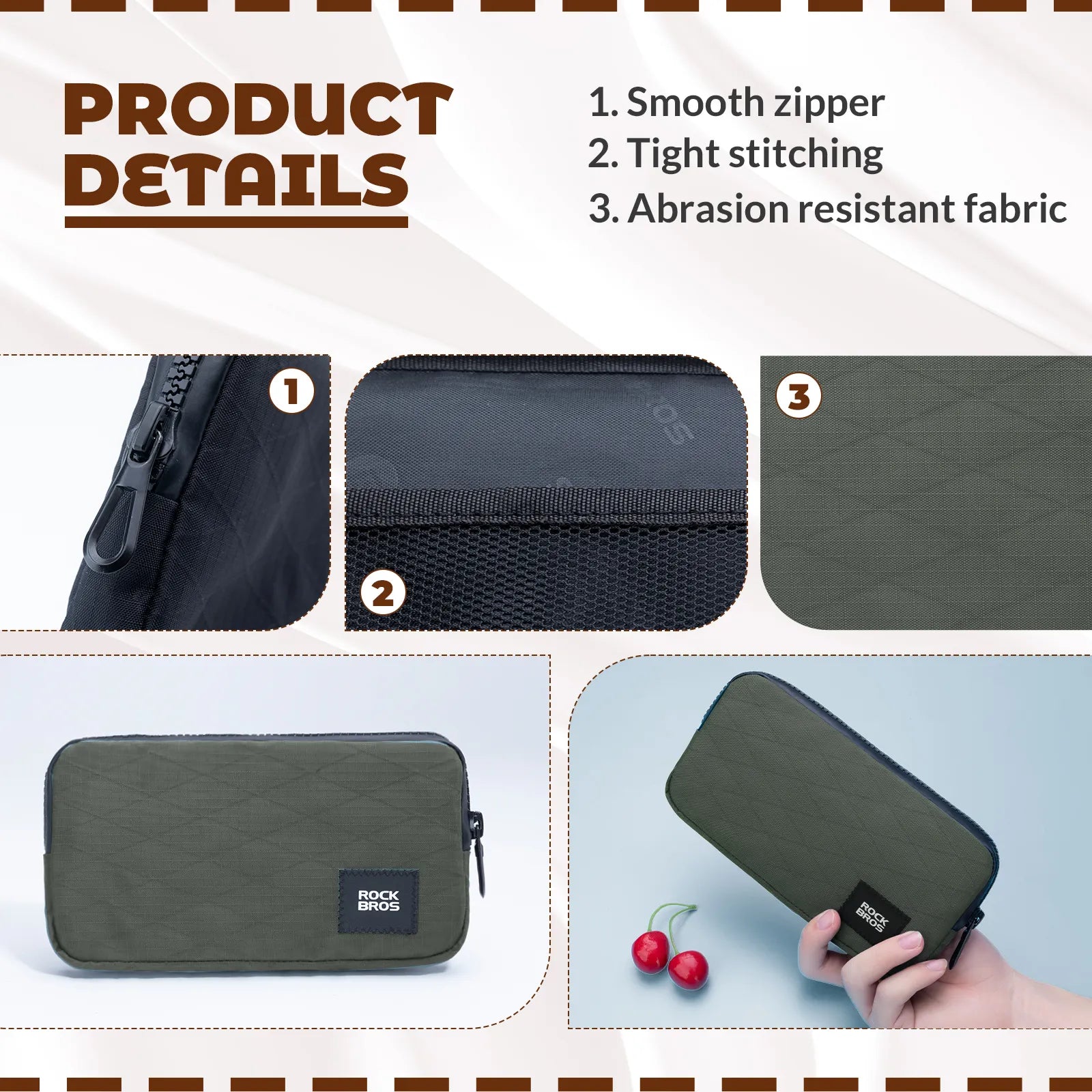 Rockbros 0.15L cycling essentials mini pouch in black, main front view.
#color_green