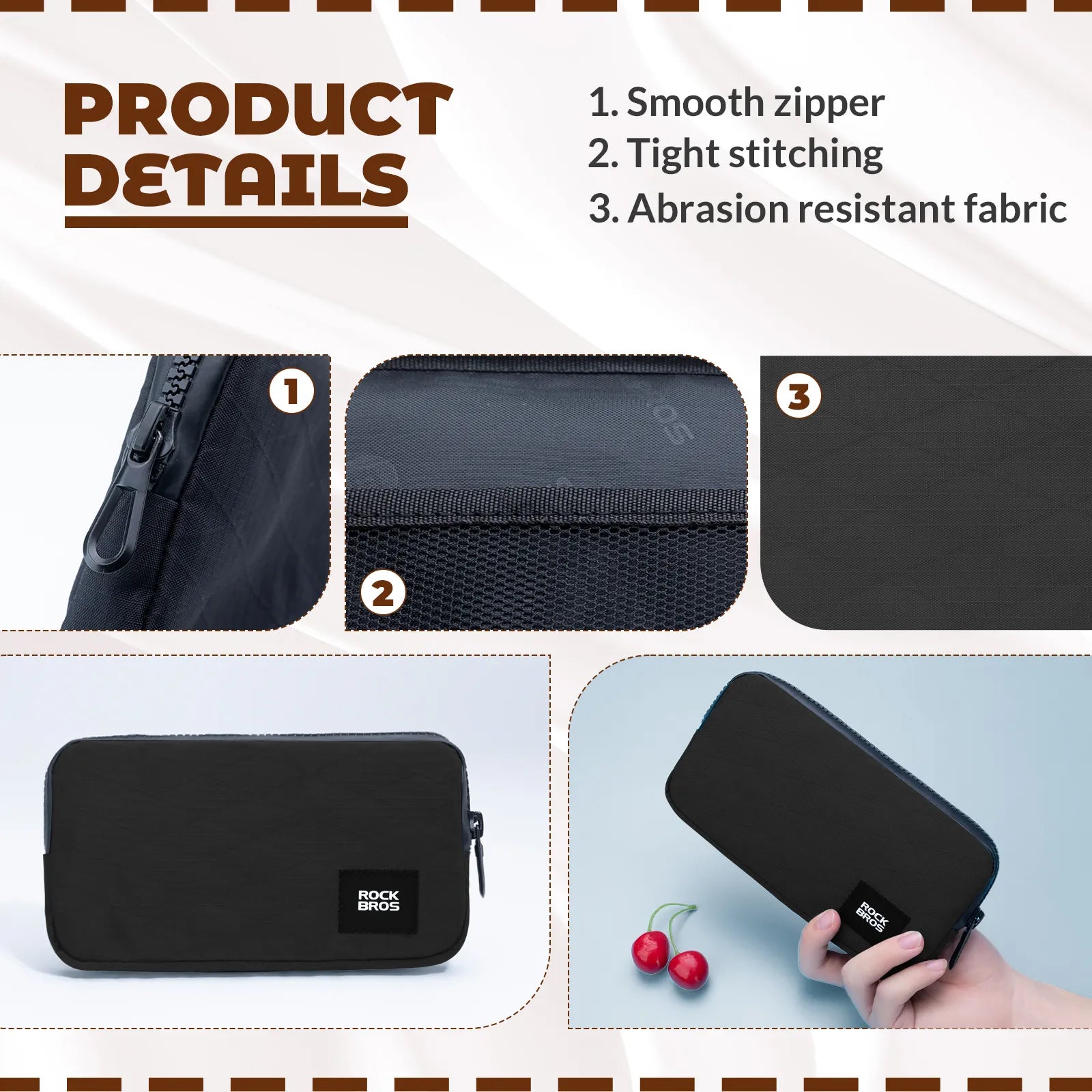 Rockbros 0.15L cycling essentials mini pouch in black, main front view.
#color_black