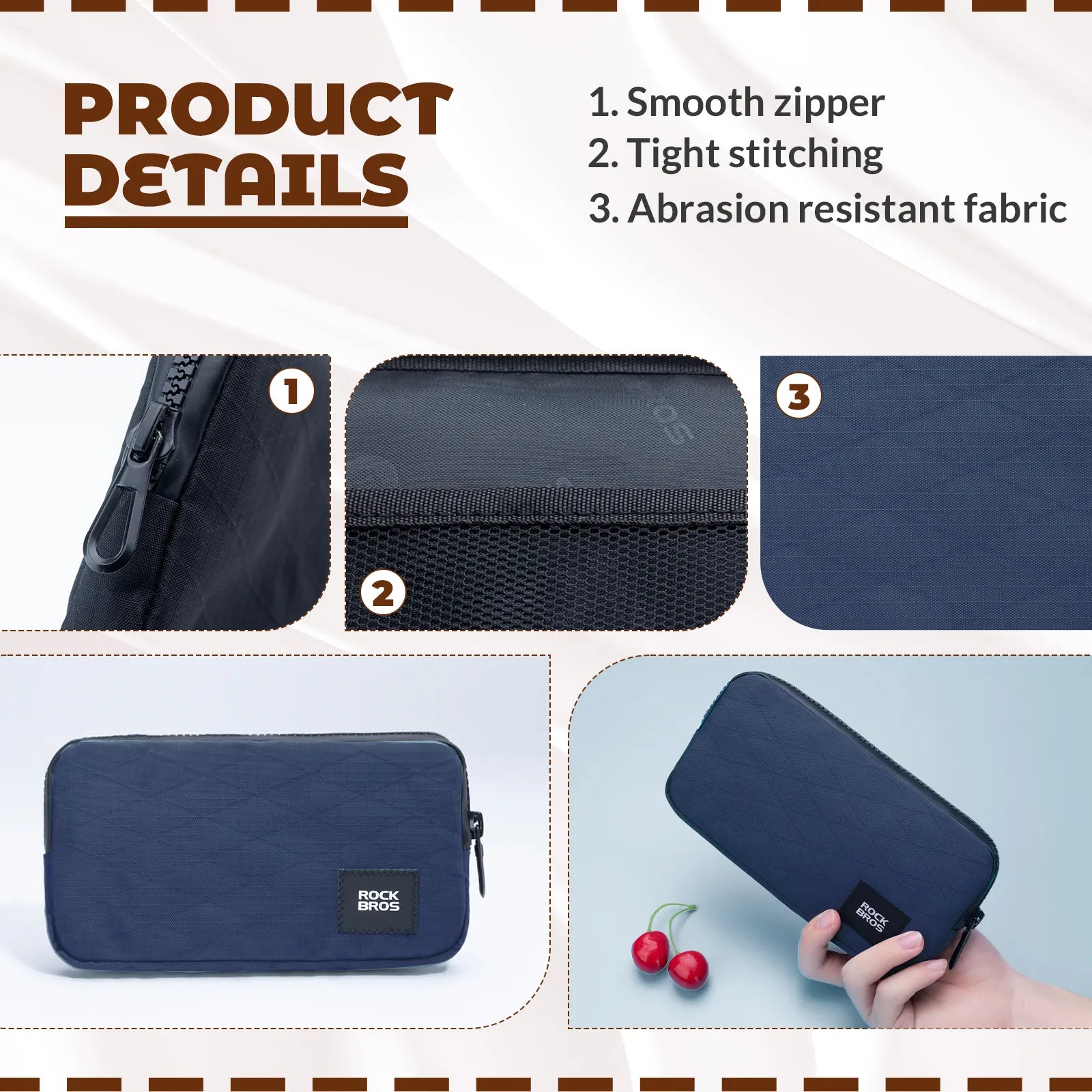 Rockbros 0.15L cycling essentials mini pouch in black, main front view.
#color_navy