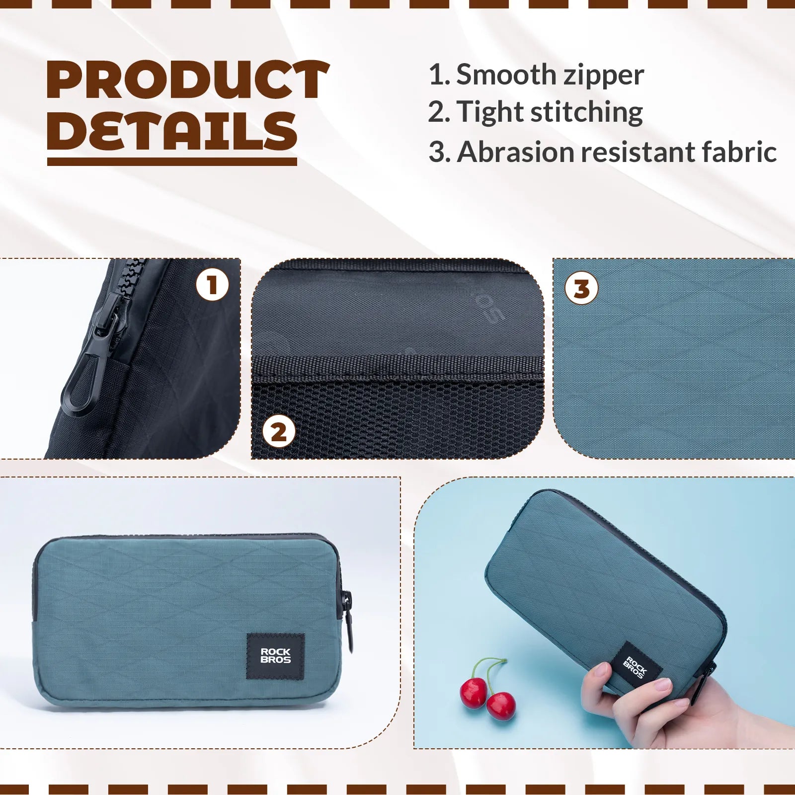 Rockbros 0.15L cycling essentials mini pouch in black, main front view.
#color_grey