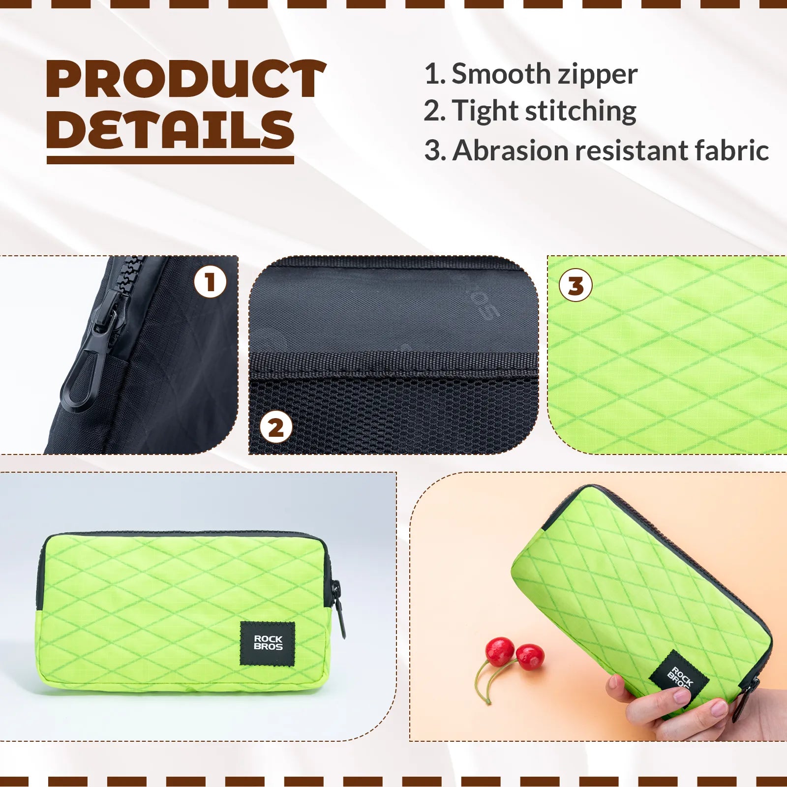 Rockbros 0.15L cycling essentials mini pouch in black, main front view.
#color_yellow