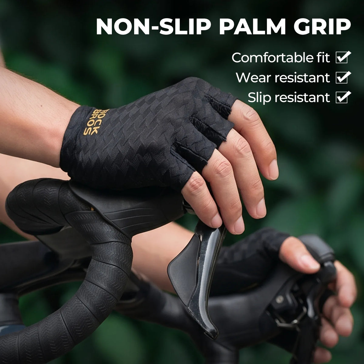ROCKBROS summer short finger cycling gloves in diamond black and gold design