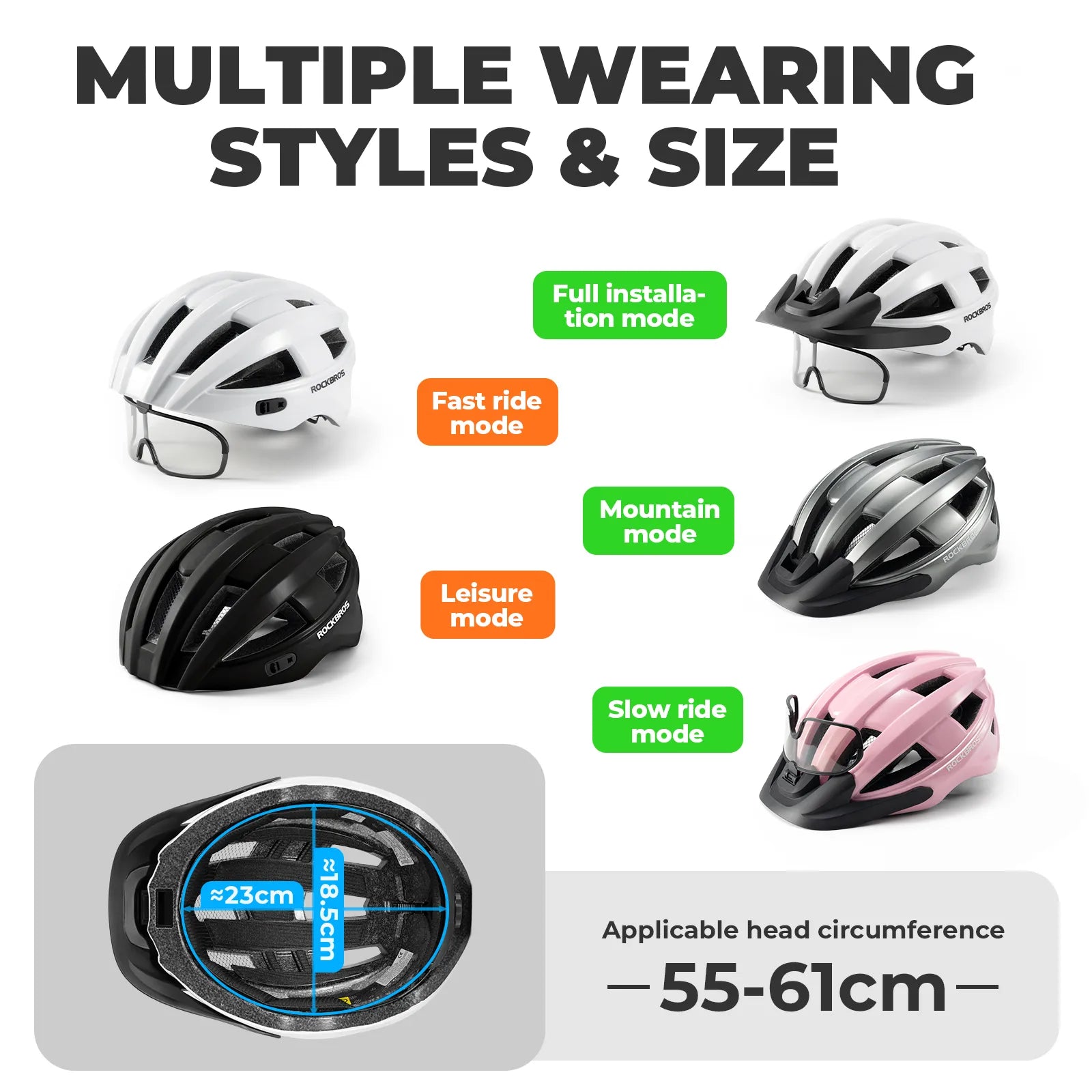 ROCKBROS In-Mold Bike Helmet with Photochromic UV400 Magnetic Visor in Front View.
#color_black