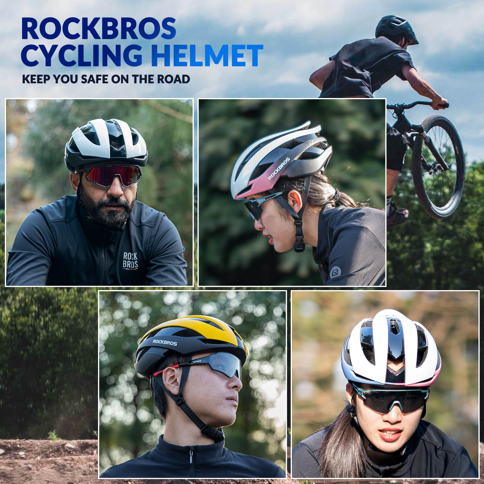rockbros lightweight cycling helmet for road and mountain riding safety.
#color_yellow