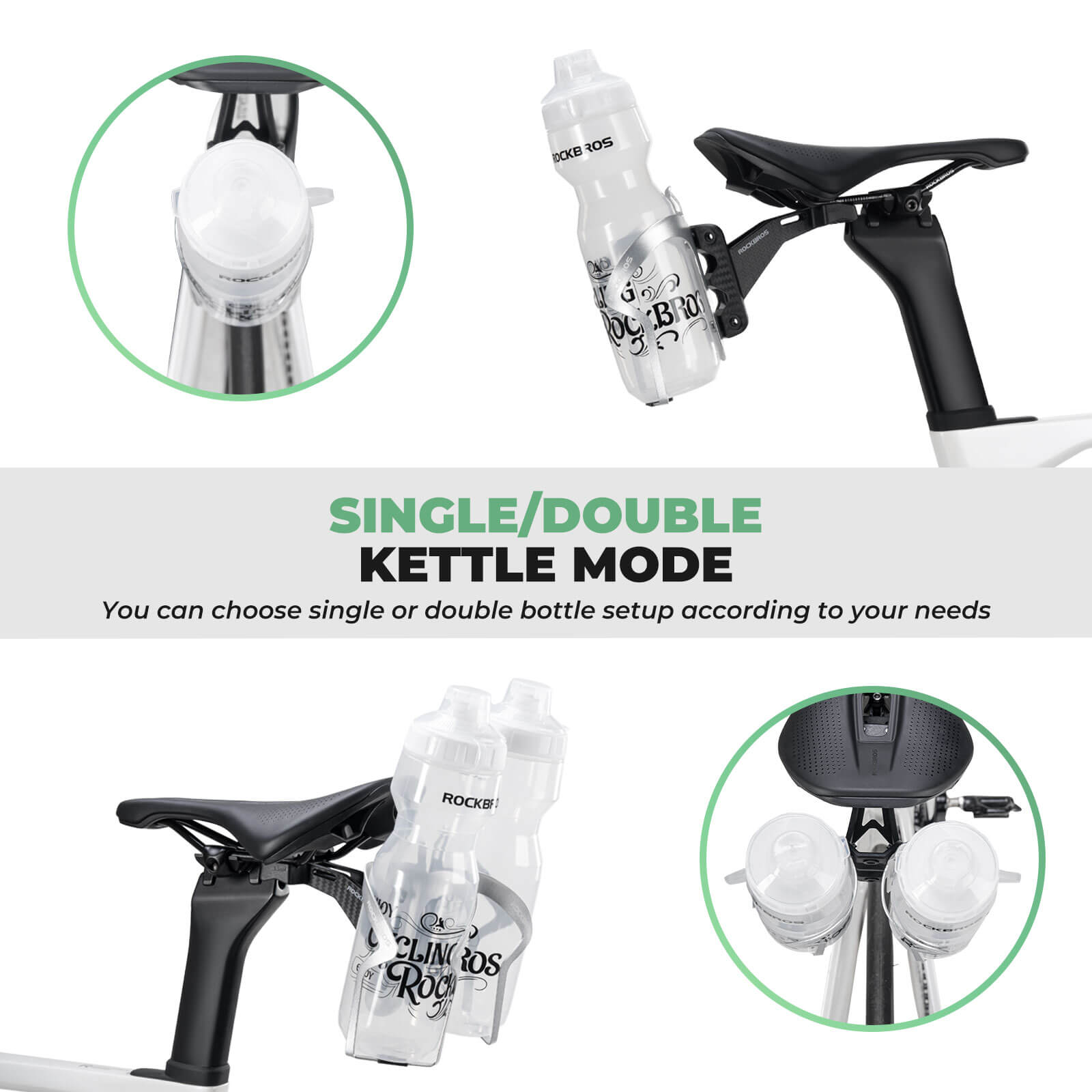 ROCKBROS Dual Water Bottle Cage Saddle Mount in Matte Black - Heavy Duty Aluminum Alloy