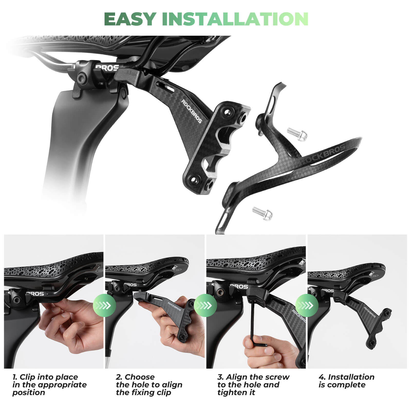 ROCKBROS Dual Water Bottle Cage Saddle Mount in Matte Black - Heavy Duty Aluminum Alloy