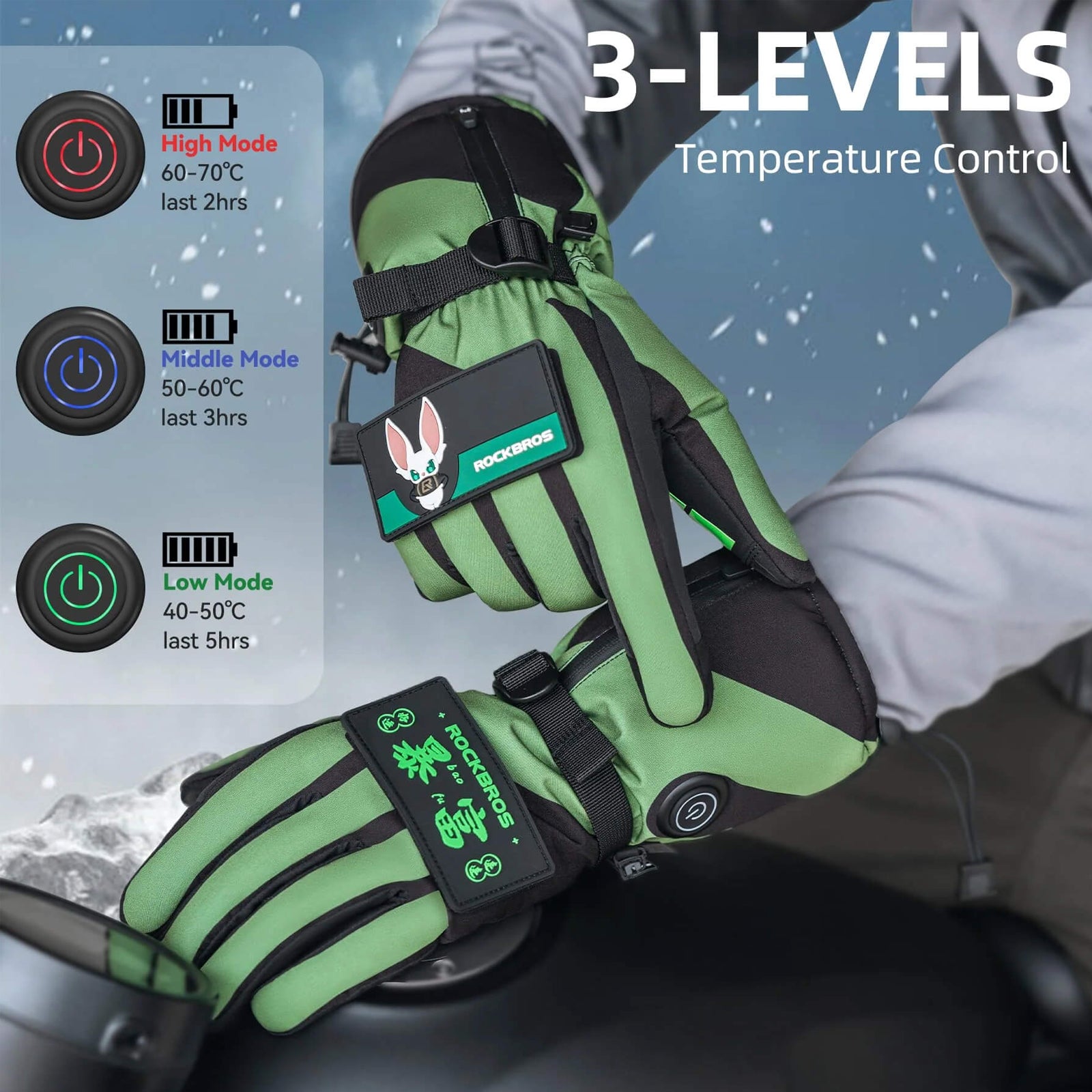 ROCKBROS Electric Heated Gloves for Men and Women, Rechargeable Winter Thermal Gloves