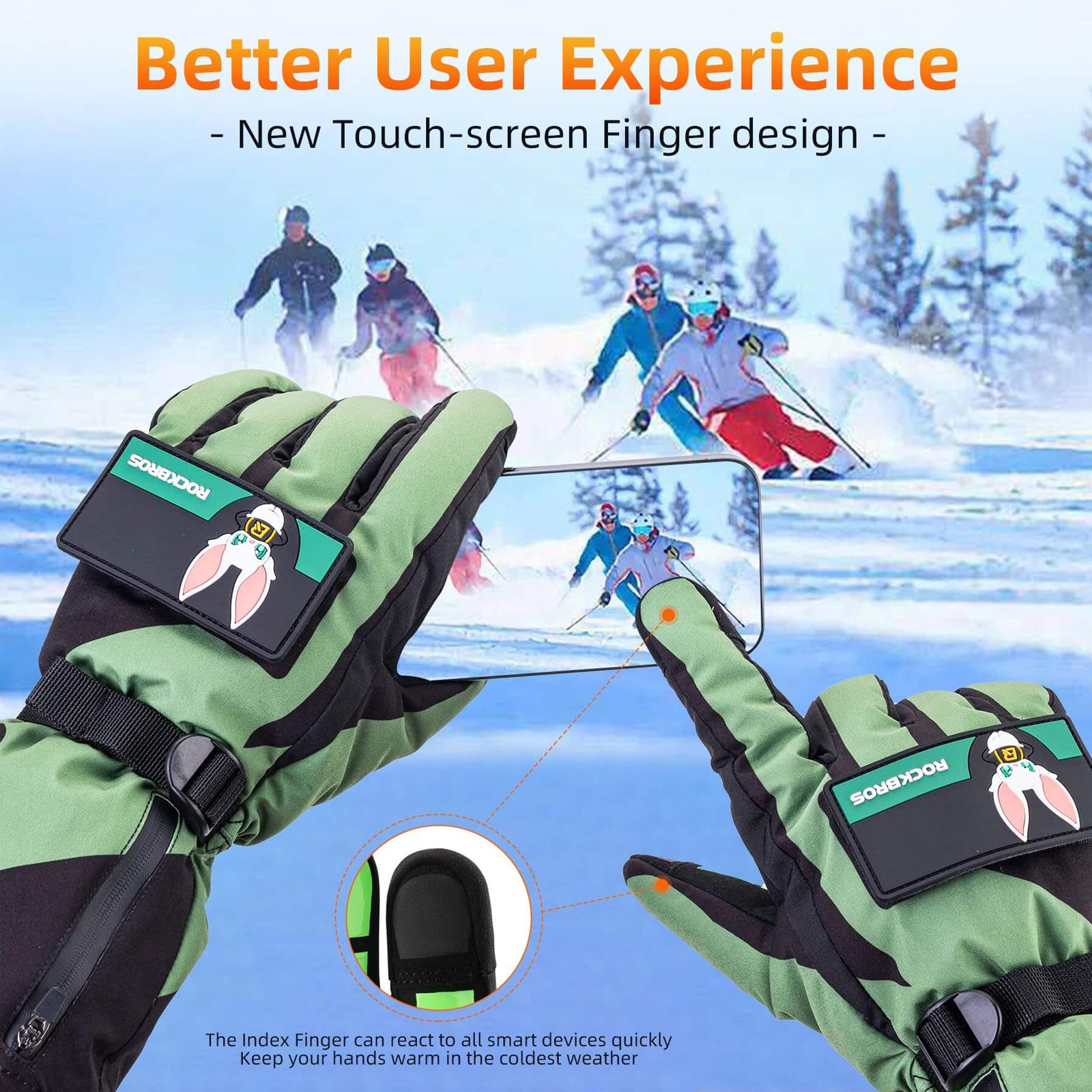 ROCKBROS Electric Heated Gloves for Men and Women, Rechargeable Winter Thermal Gloves